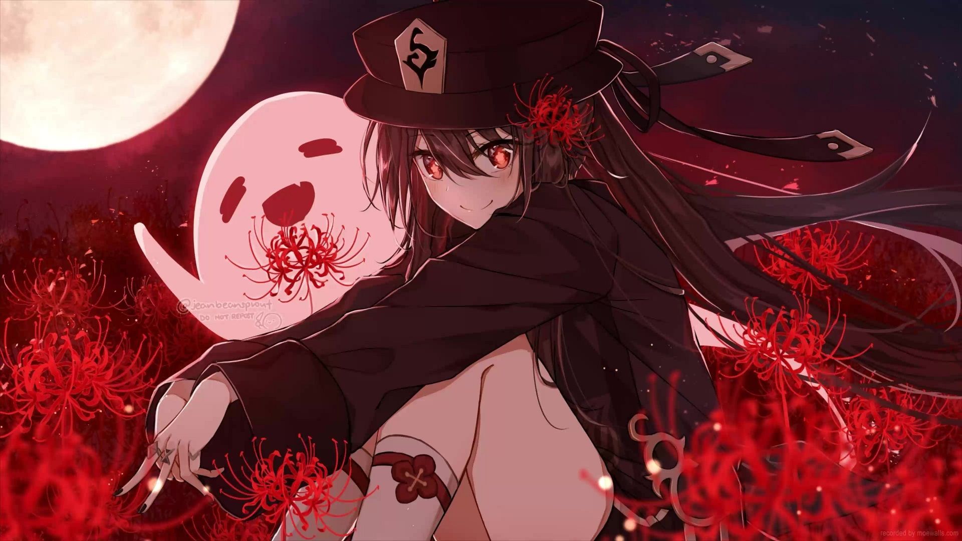 1920x1080 Hu Tao Red Spider Lily Genshin Impact Live Wallpaper