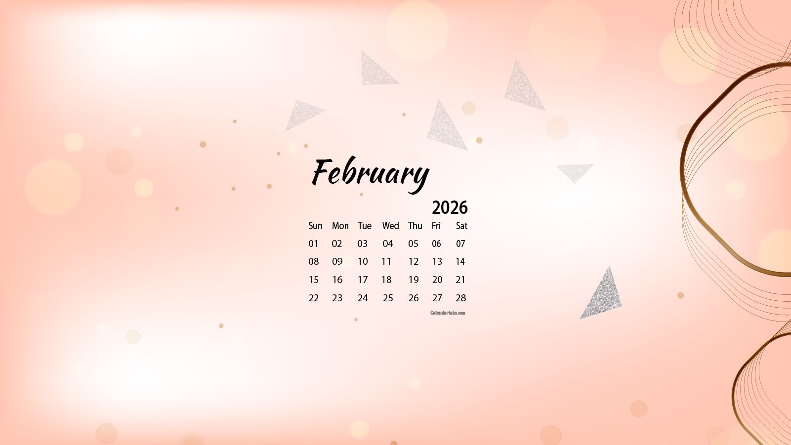 1601x901 February 2026 Desktop Wallpaper Calendar