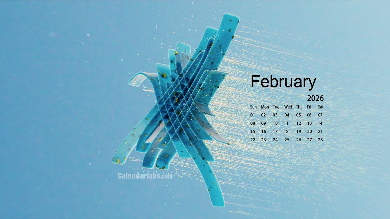 1366x769 February 2026 Desktop Wallpaper Calendar