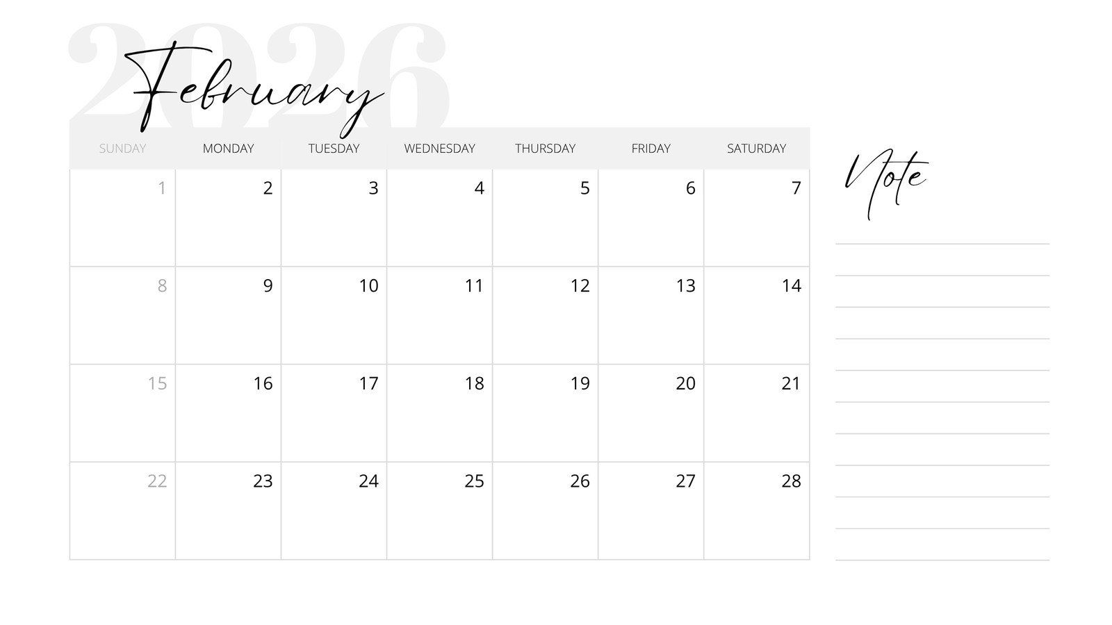 1600x900 Free to customize February 2026 calendar templates