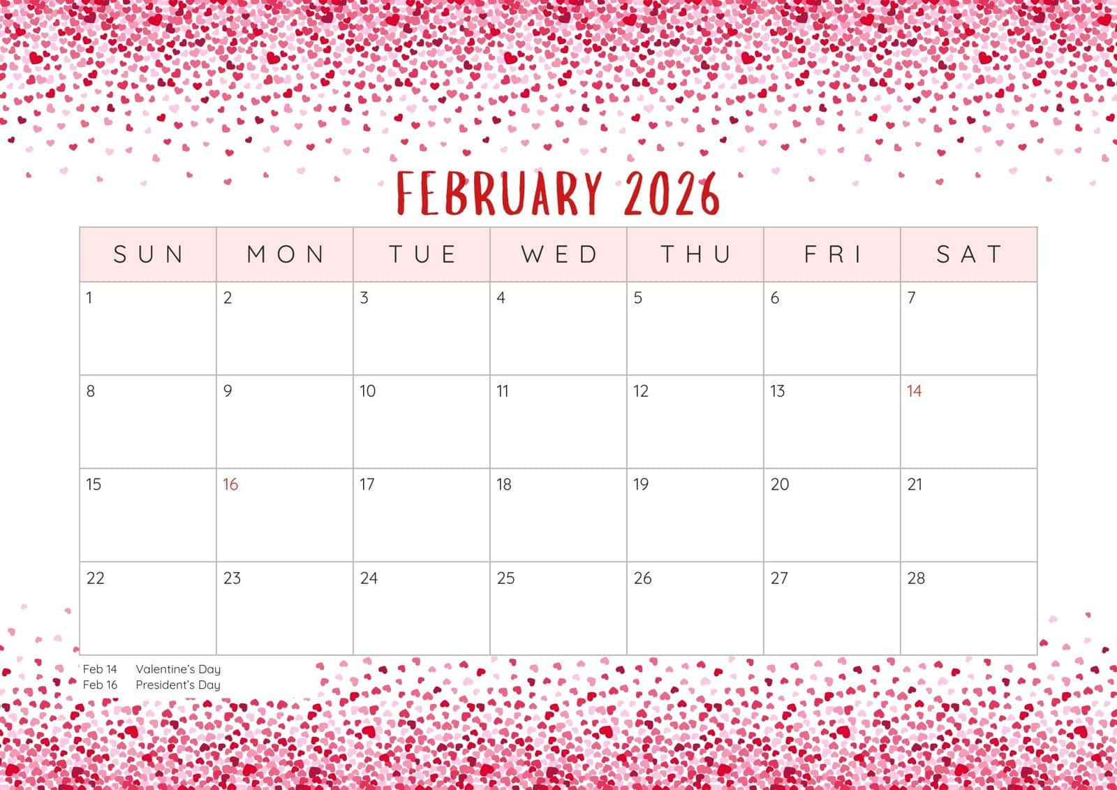 1600x1131 February 2026 Printable Calendar (Free PDF Downloads). The Pink Craft Box