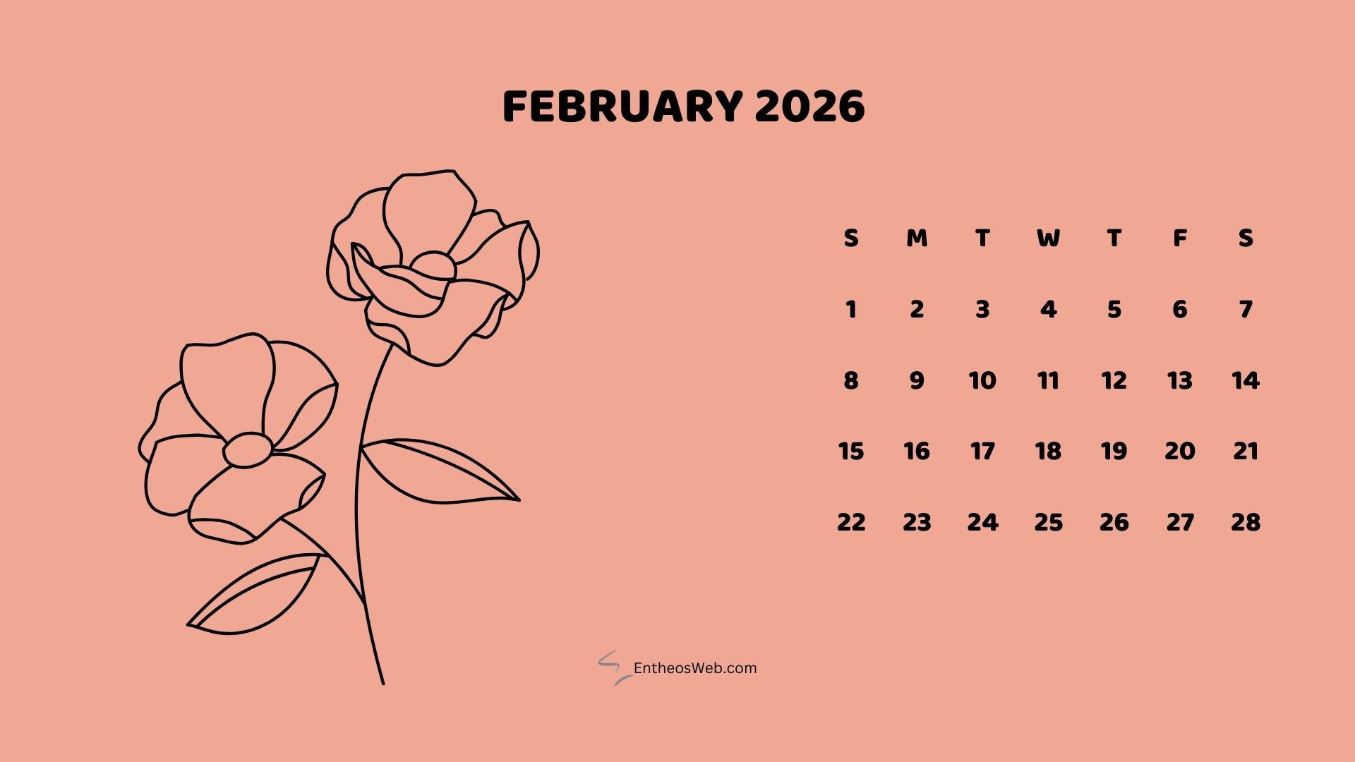 1920x1080 February 2026 Calendar Wallpaper