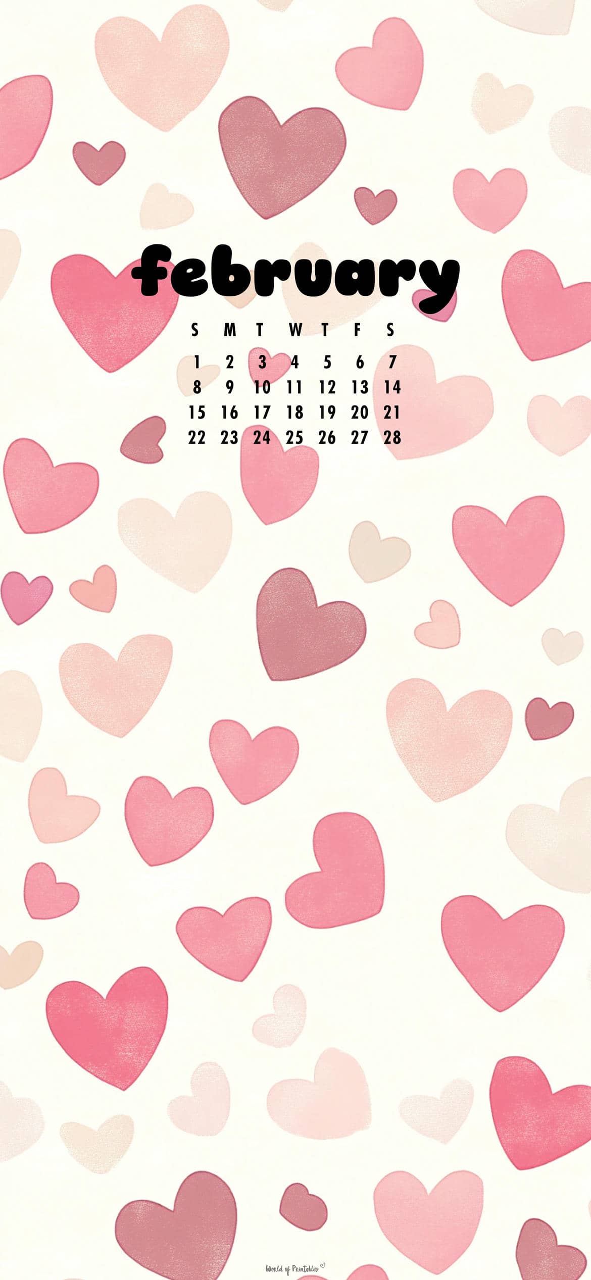 1170x2535 Free February 2026 calendar wallpaper for phone and desktop
