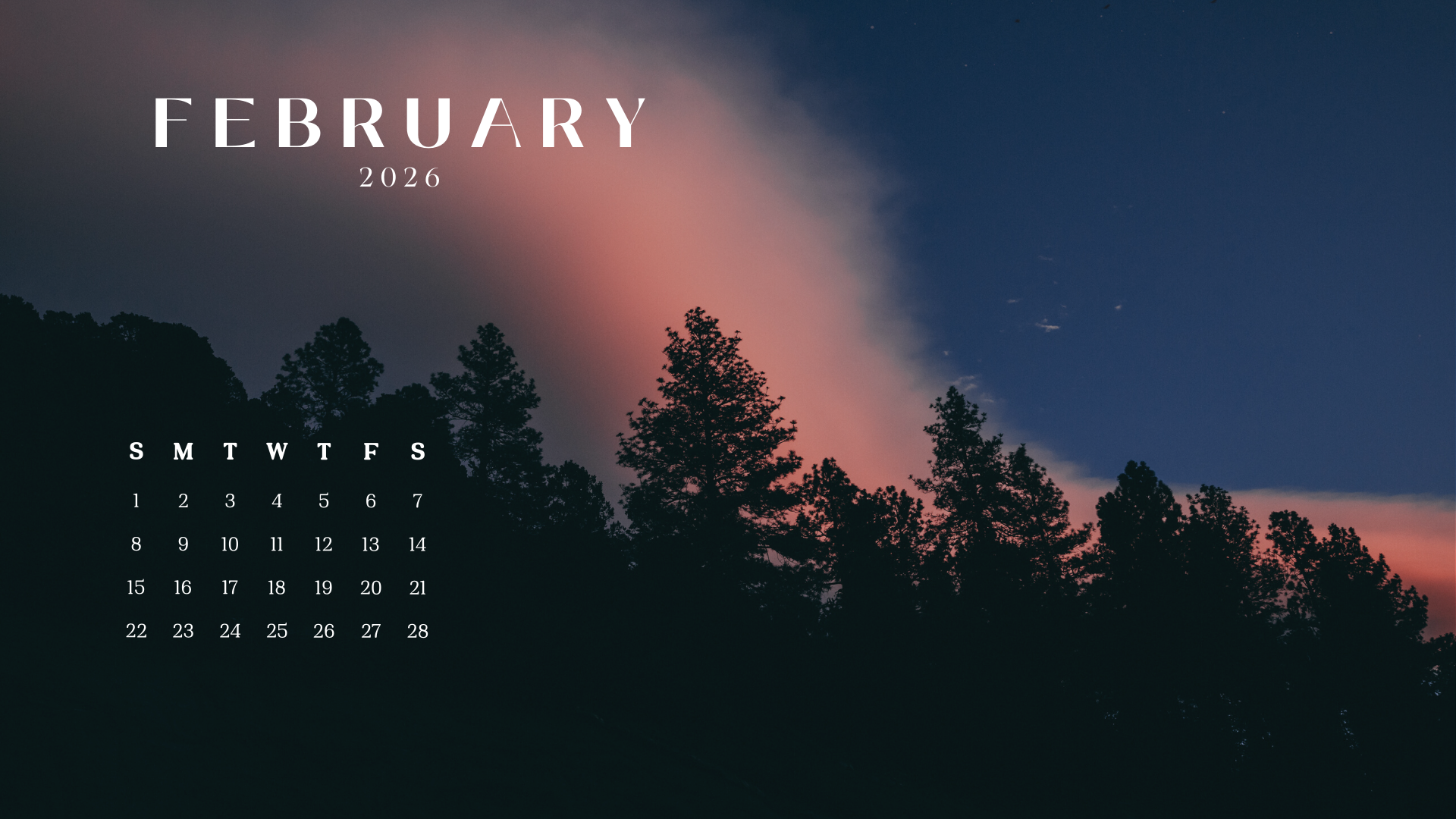 1920x1080 Free February 2026 Desktop Calendar Background (EASY DOWNLOAD)