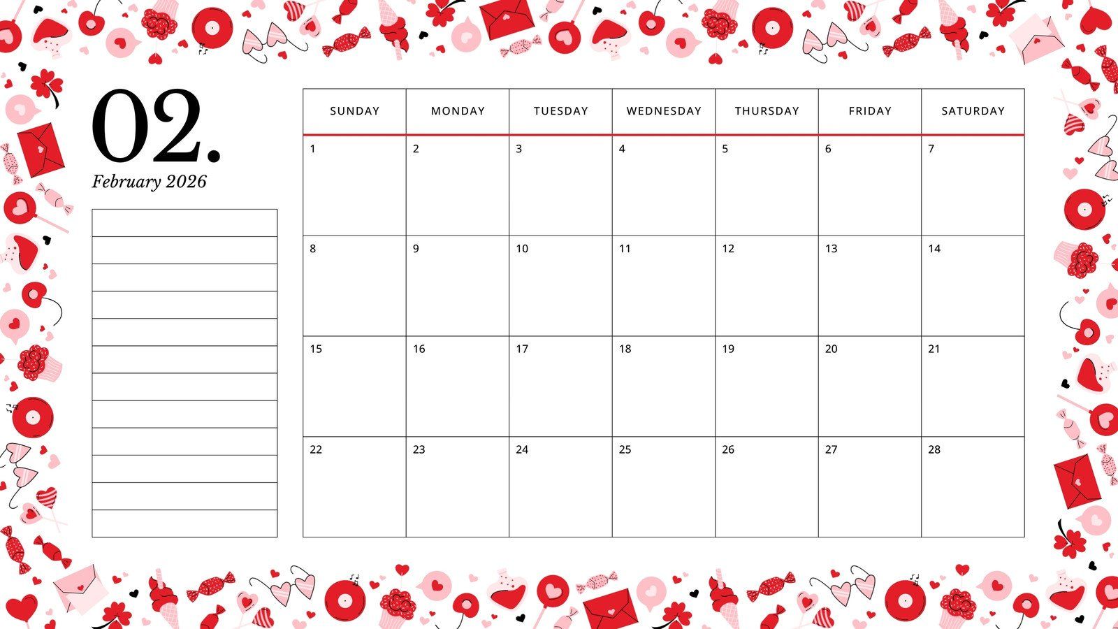 1600x900 Free to customize February 2026 calendar templates