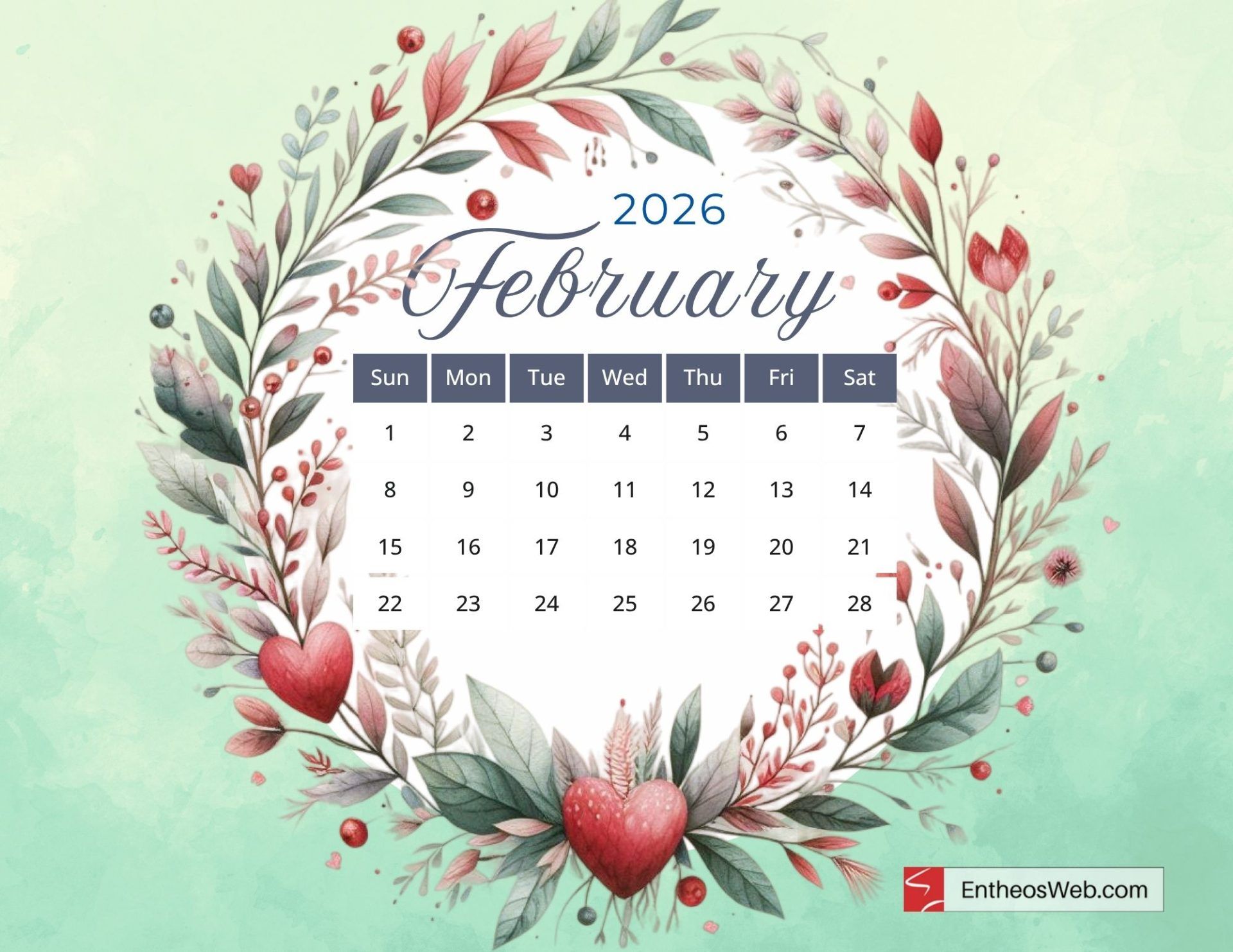 1920x1483 February 2026 Calendar Printables