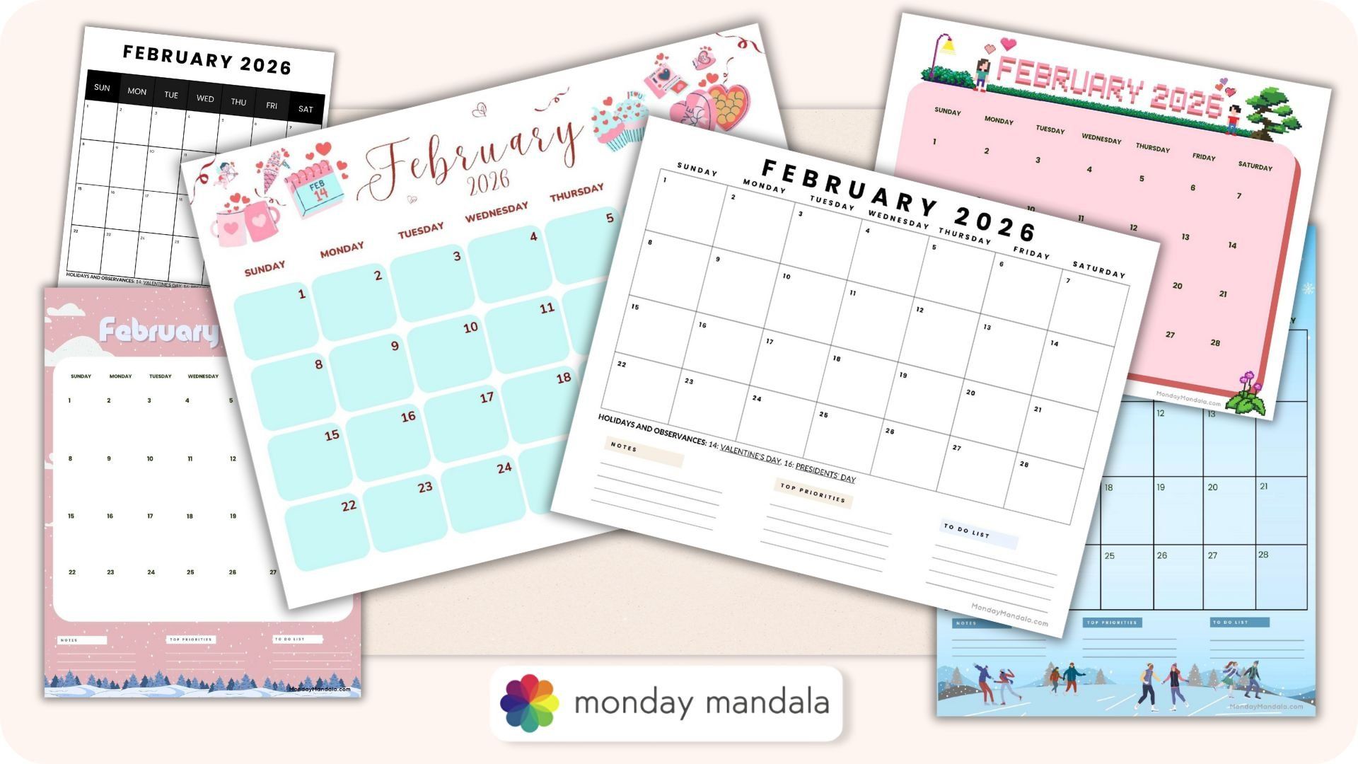 1920x1080 February 2026 Calendars (Free PDF Printables)