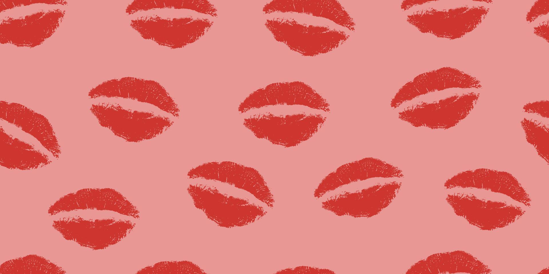 1920x960 Lipstick trace repeated ornament. Kiss stained marks background. Design for textile, fabric, romantic wallpaper anda package