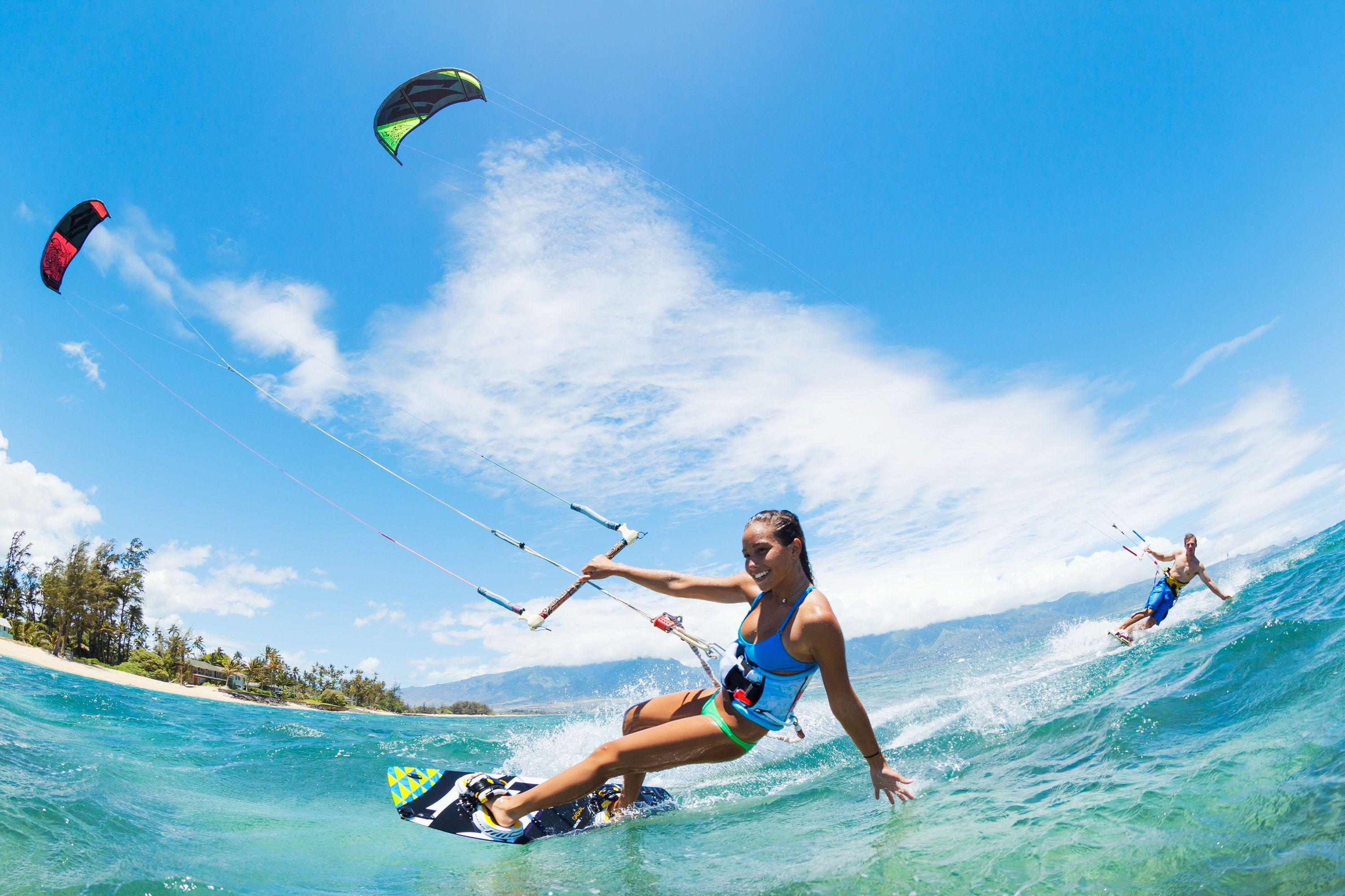 3000x2000 Wallpaper Kitesurfing, girl, summer, sea, ocean, wave desktop