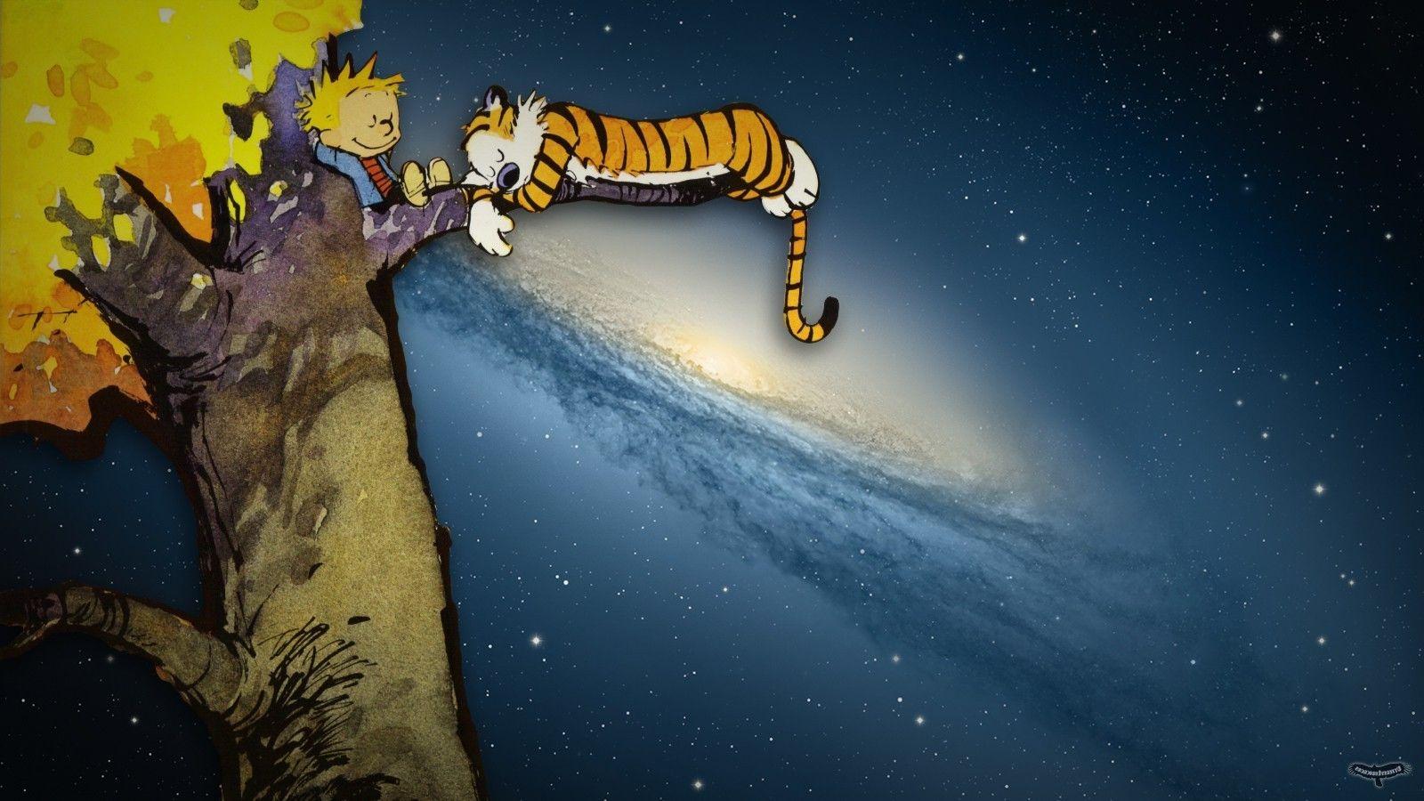 1600x900 Calvin And Hobbes, Galaxy, Drawing Wallpaper HD / Desktop and Mobile Background