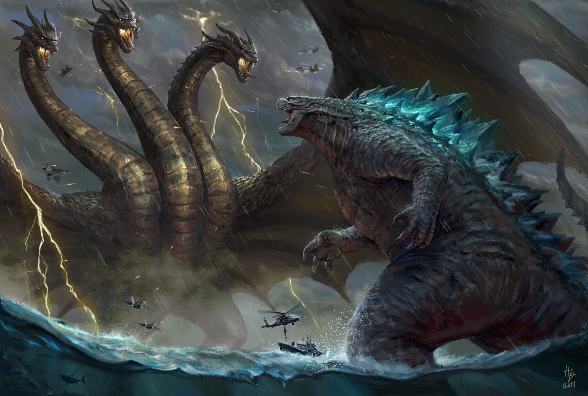 1920x1294 Godzilla vs King Ghidorah. Epic Battle from Godzilla: King of the Monsters HD Wallpaper