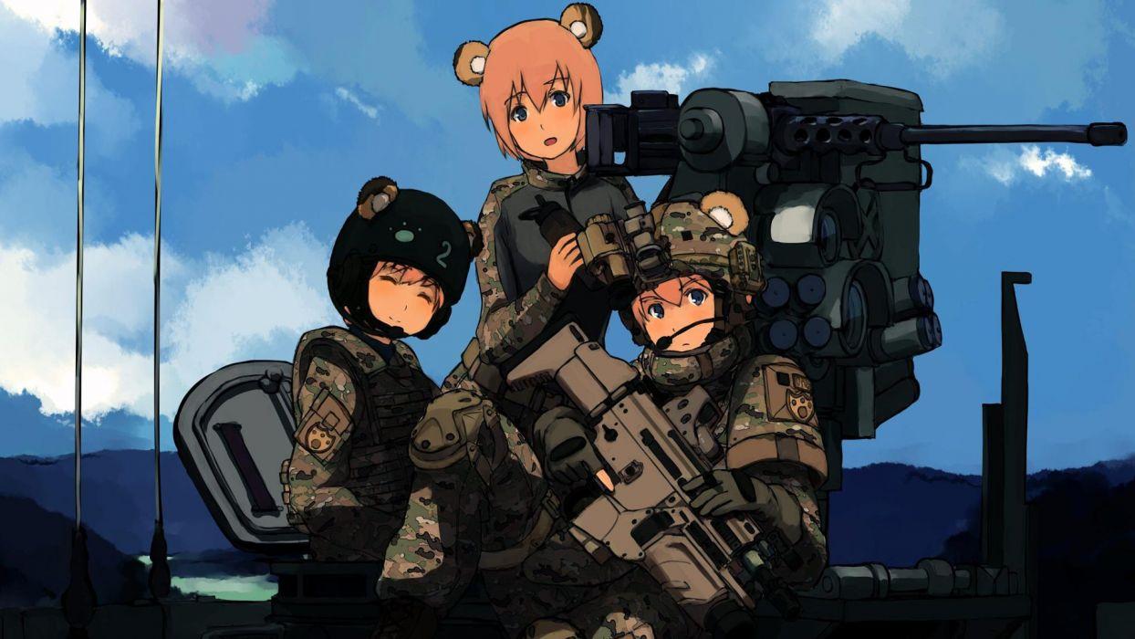 1244x700 Military Blue Eyes Weapons Animal Ears Assault Rifle Anime Girls SCAR H Wallpaperx1080