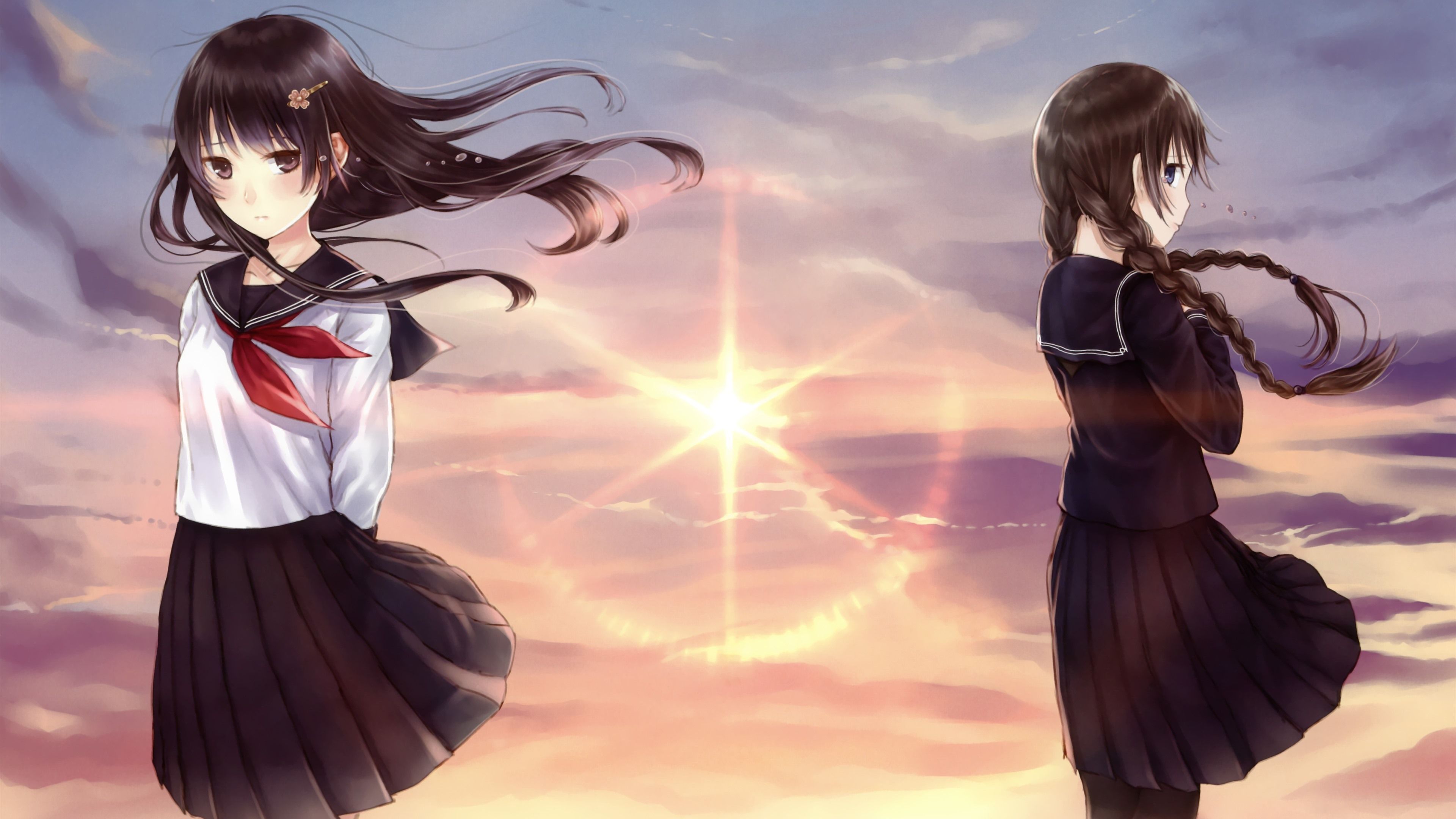 3840x2160 Wallpaper Two anime girls, sunshine 3840x2160 UHD 4K Picture, Image