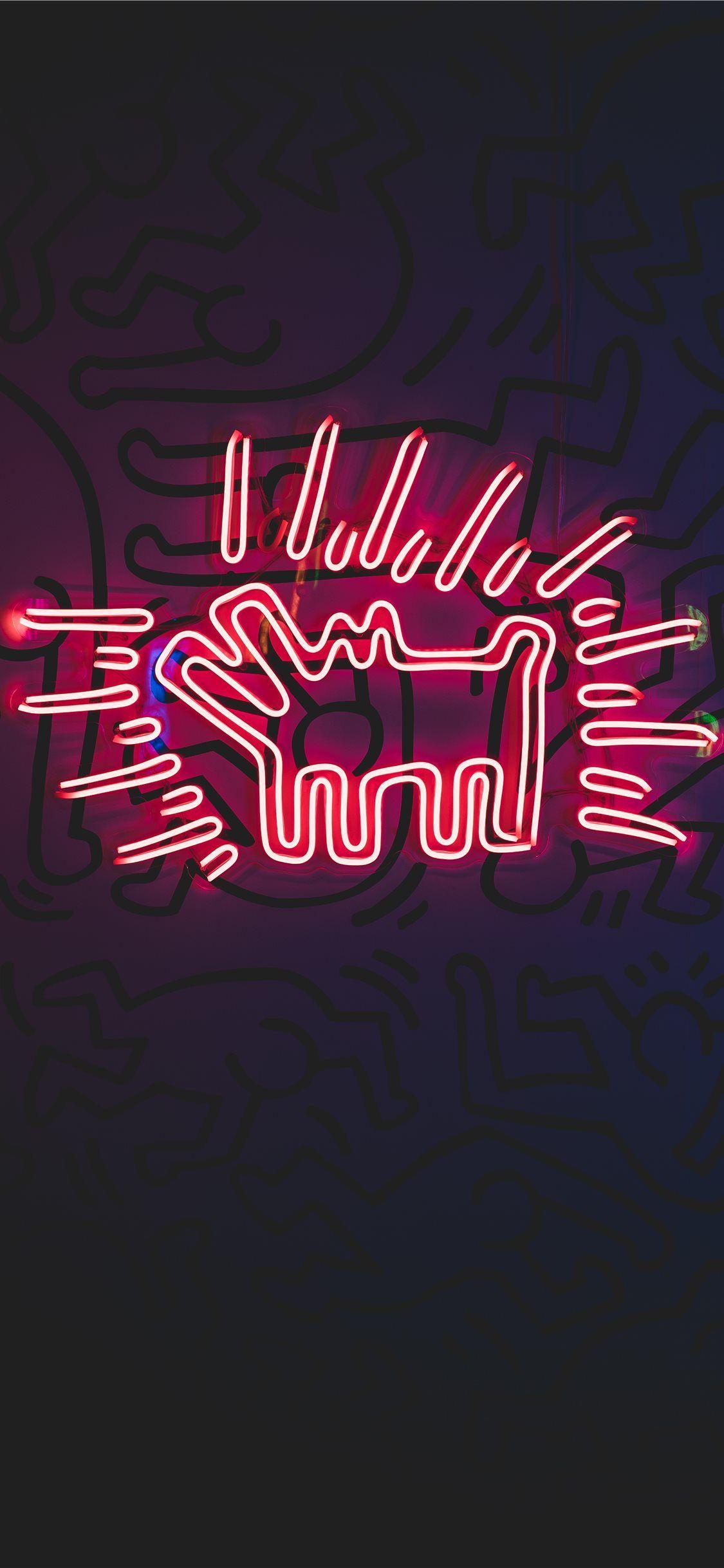 1125x2436 Black And Red Budweiser Neon Signage iPhone 8 Wallpaper