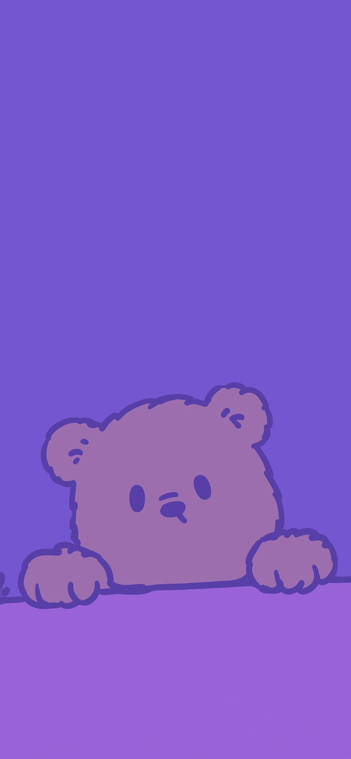 1326x2868 Cute Teddy Bear Peeking Minimal Purple Wallpaper iPhone HD