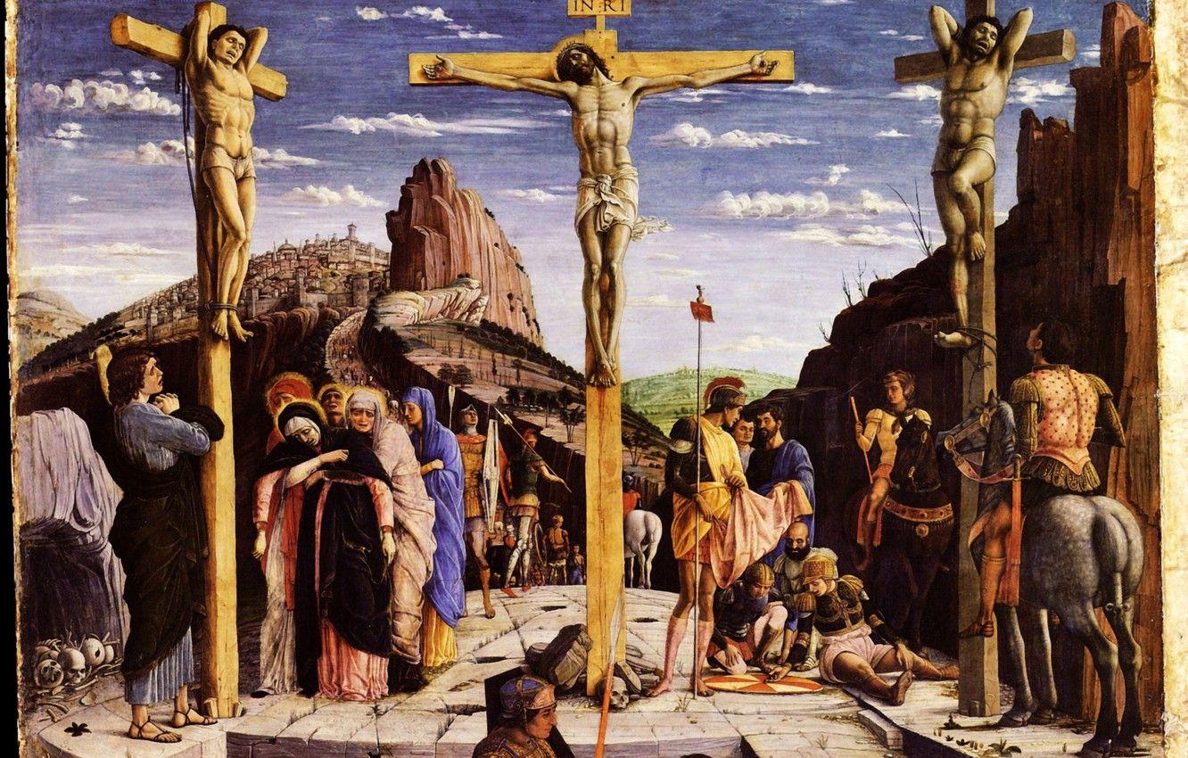 1332x850 Wallpaper Paris, Andrea Mantegna, Oil On Wood, The Louvre Museum, The Crucifixion, The So Called Calvary Image For Desktop, Section живопись