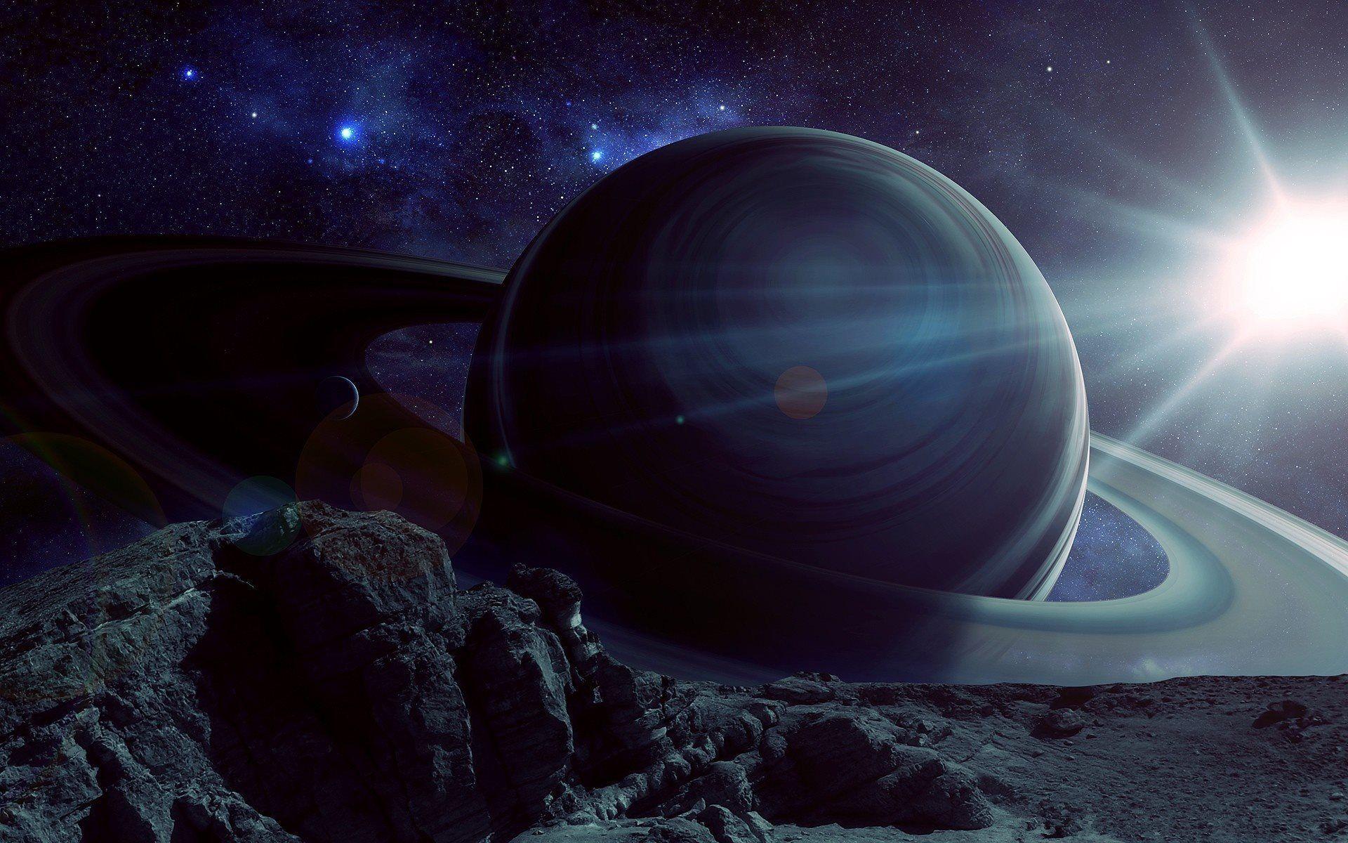 1920x1200 Download wallpaper saturn, bright sun, planets, galaxy, saturnus