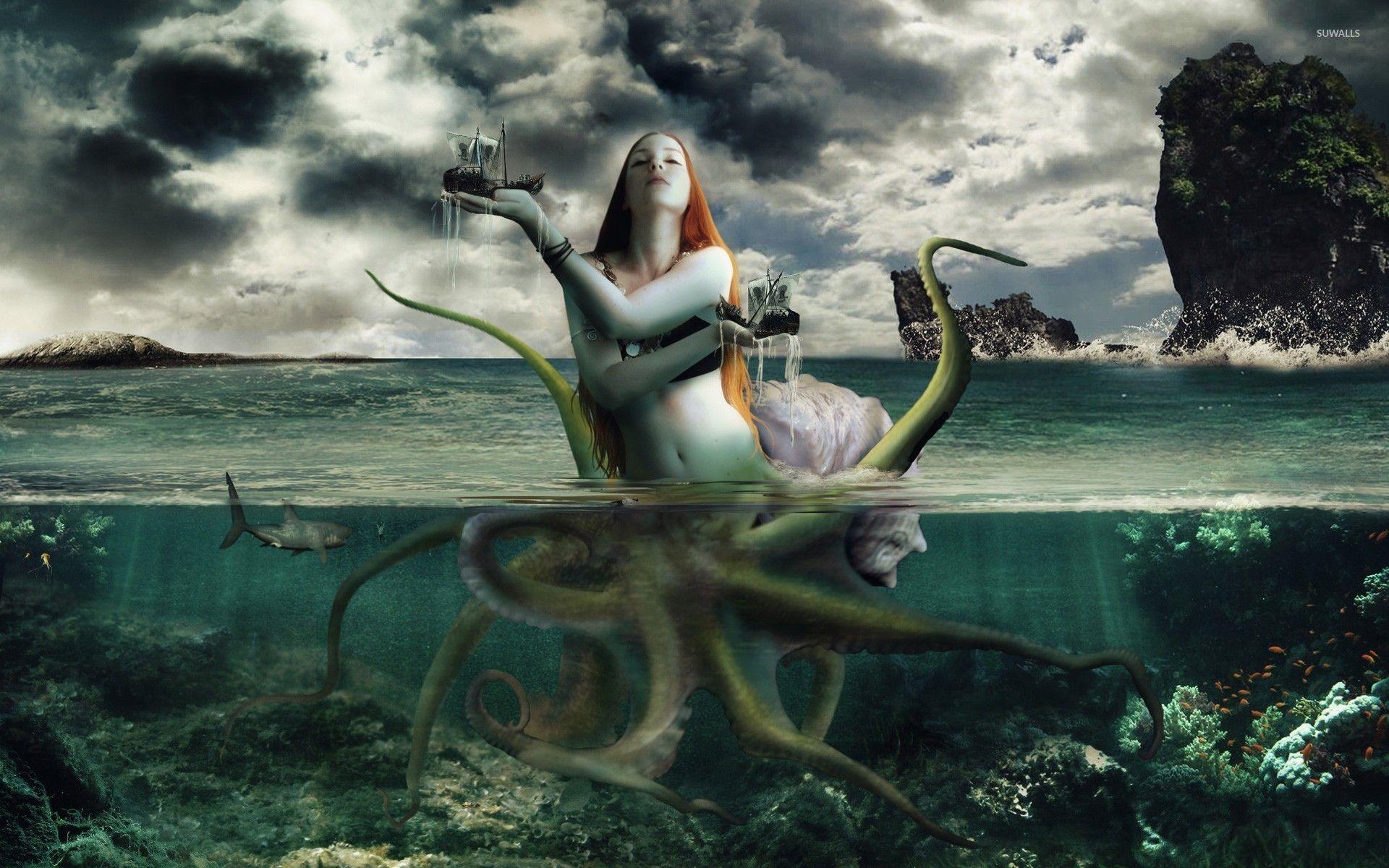 1920x1200 Sea creature capturing the ships wallpaper wallpaper