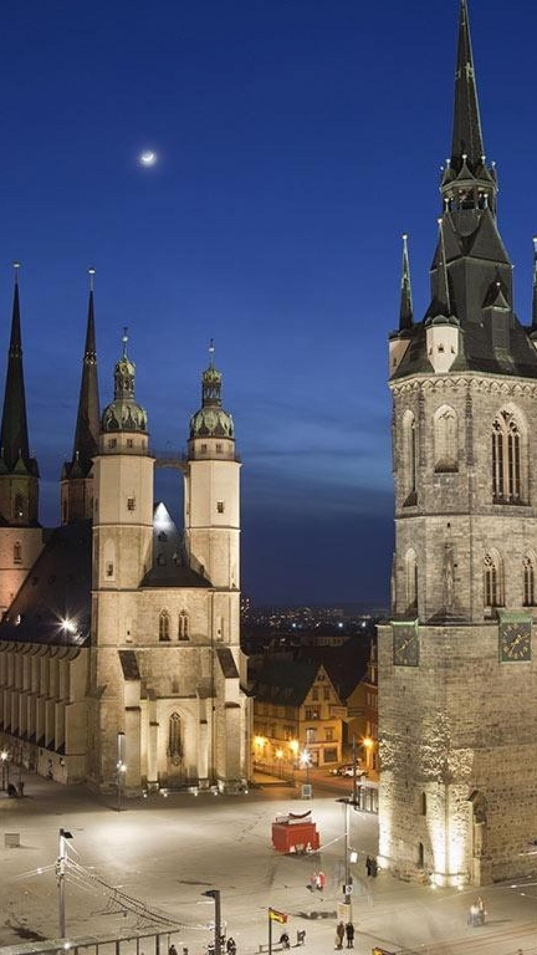 1080x1920 Cityscapes night germany moon church bing wallpaper