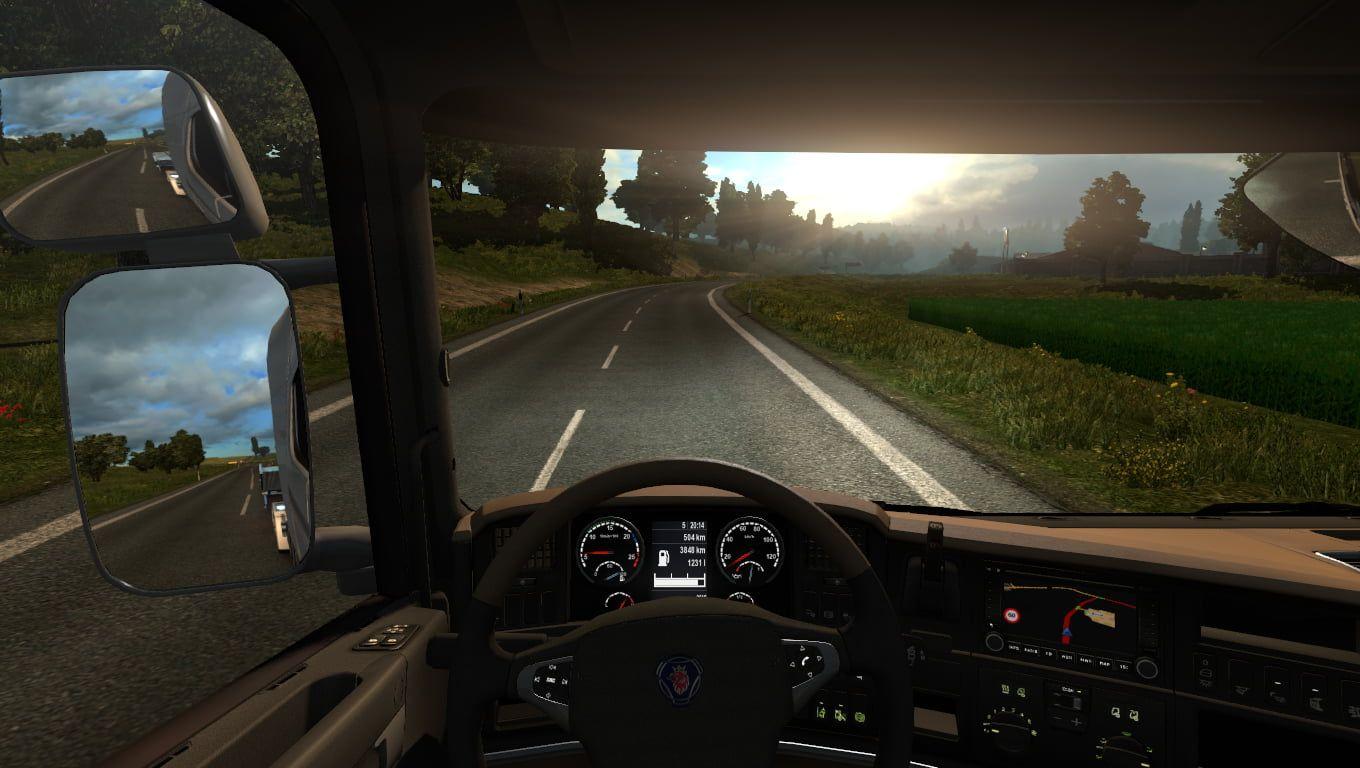 1360x768 Black car steering wheel, Euro Truck Simulator Truck, Scania HD