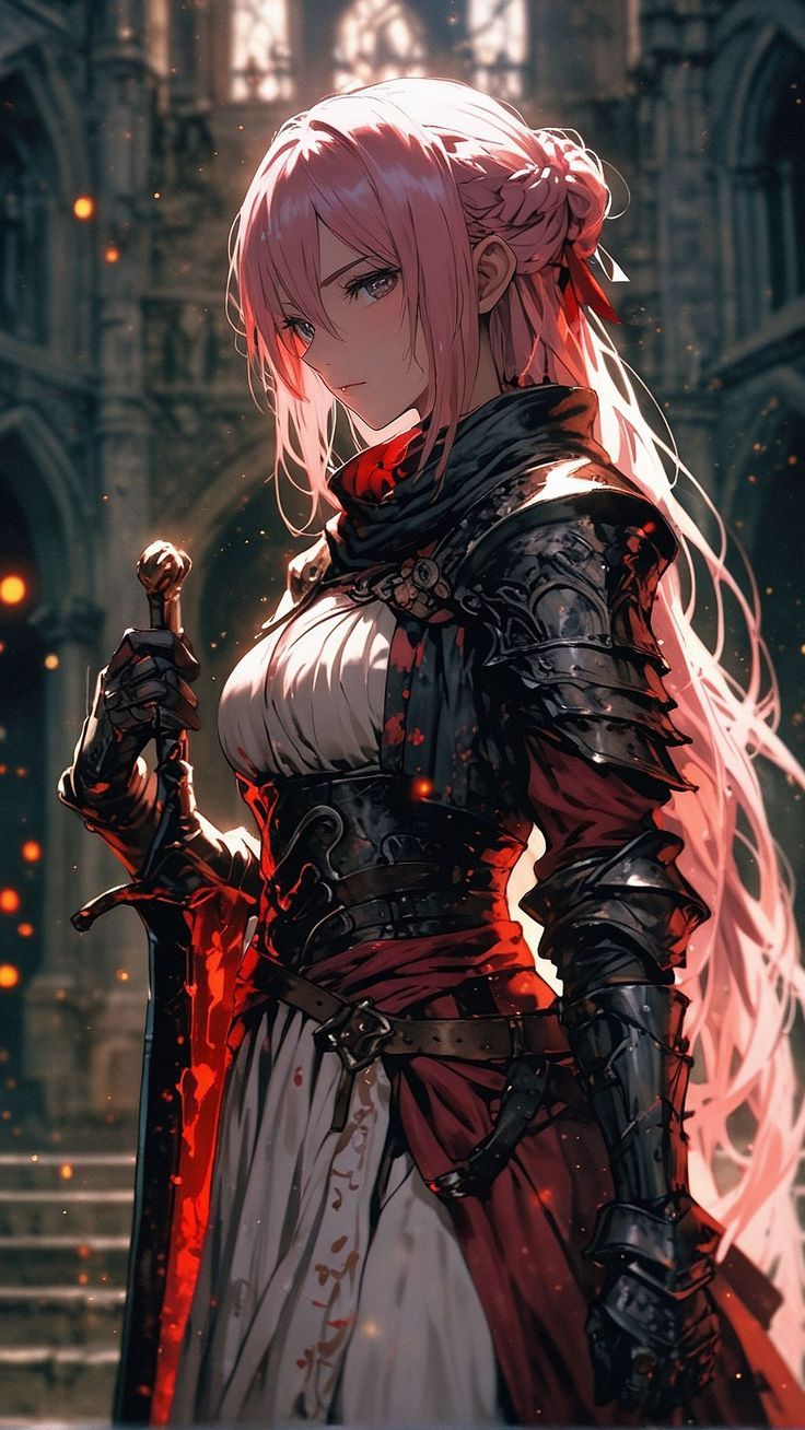 736x1308 Wallpaper girl, knight, sword, long hair, art, ai, AI 4K by ♤CRISTIAN♧¿. Download wallpaper girl, knight, sword, long hair, art, ai for free