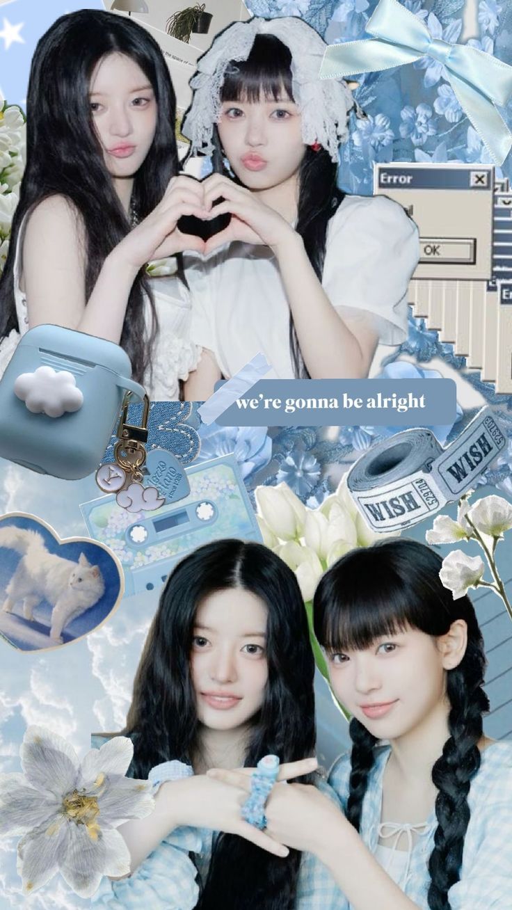 736x1308 Minju and Moka⋆ ˚｡⋆୨୧˚ #illit#minjuillit#mokaillit#minju #moka#kpop#blue#pastelblue#lightblue#white#shuffle#