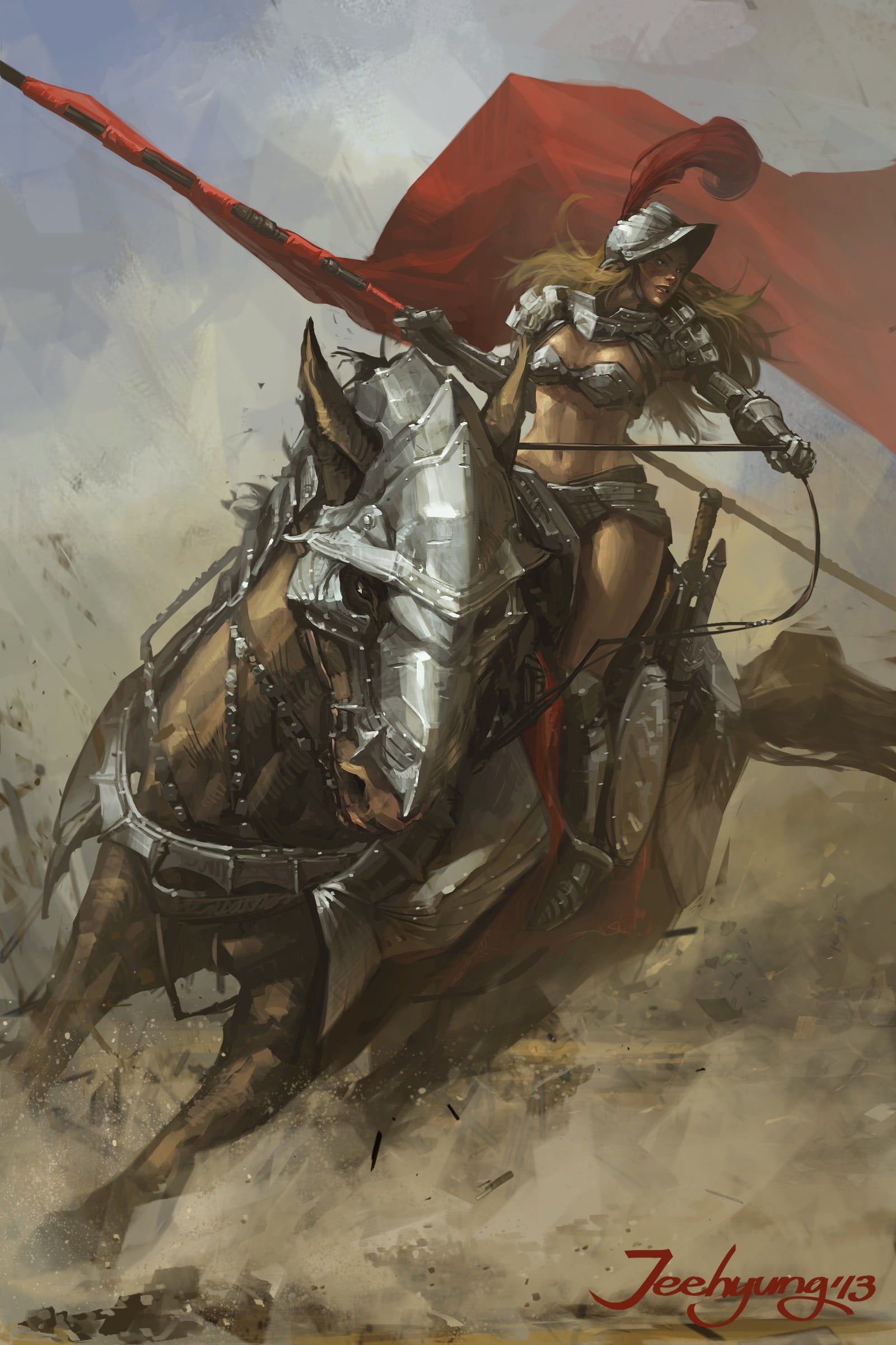 1600x2400 Female knight riding horse painting, fantasy art HD wallpaper