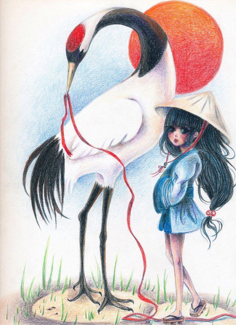 761x1049 Red Crowned Crane and Girl