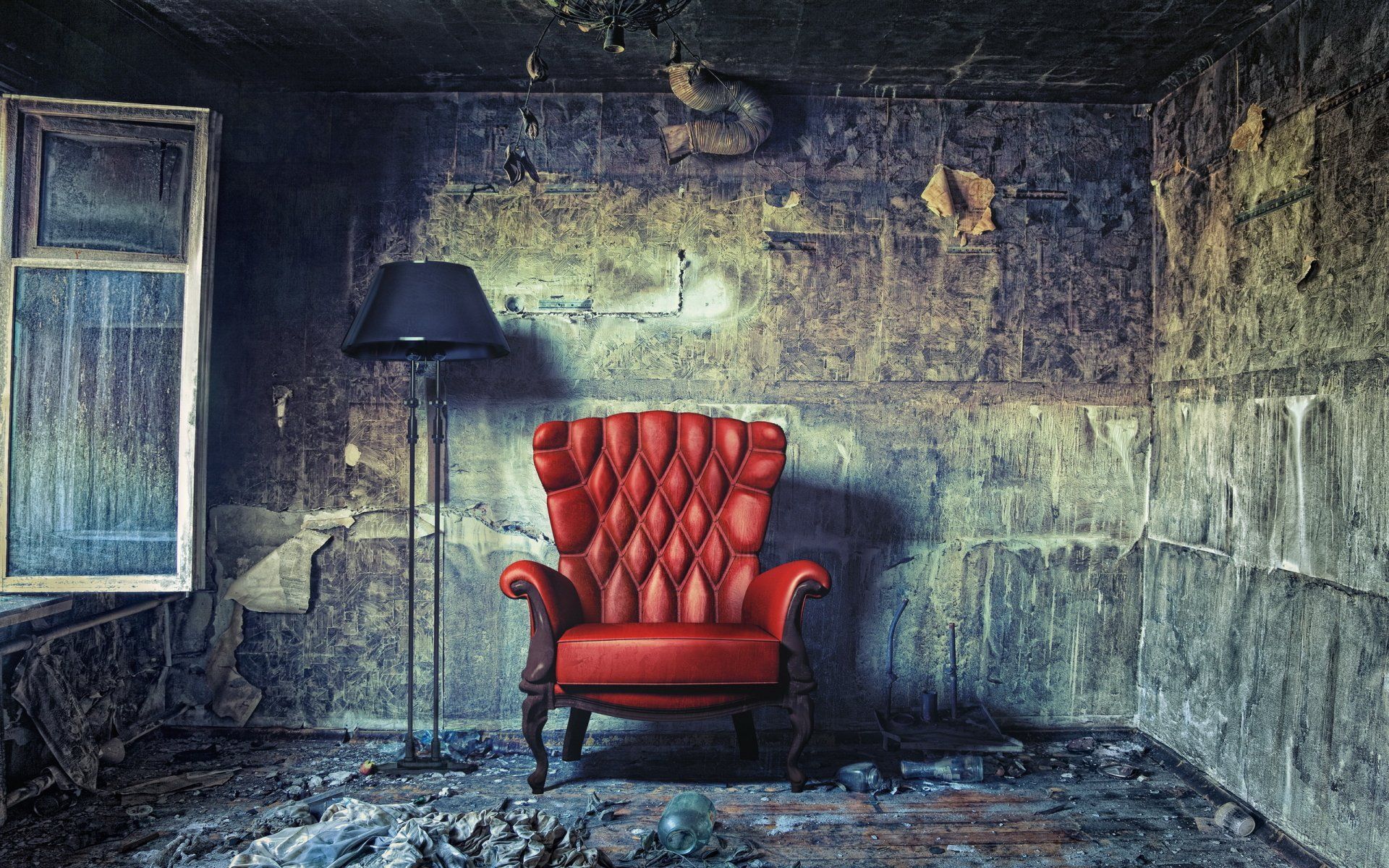 1920x1200 Stylish Red Armchair HD Wallpaper in a Unique Interior Setting**