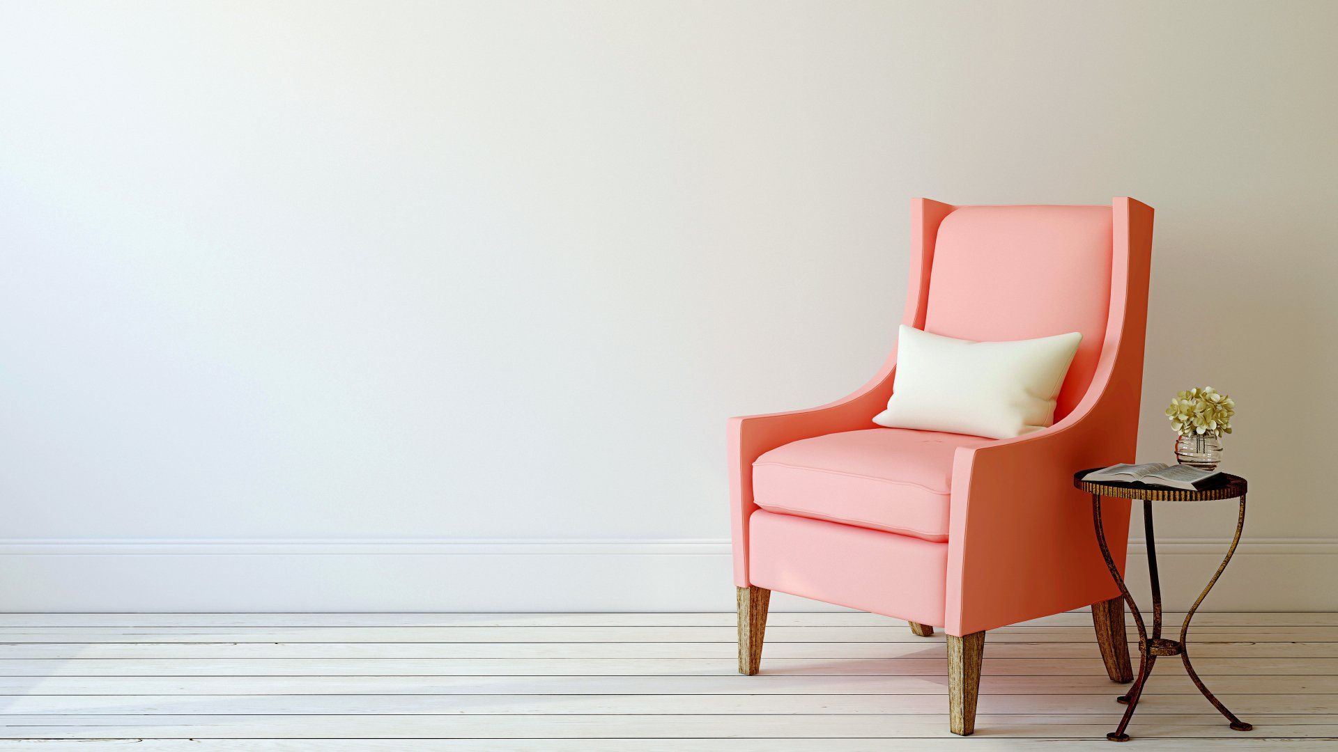 1920x1080 Coral Armchair in Minimal Interior