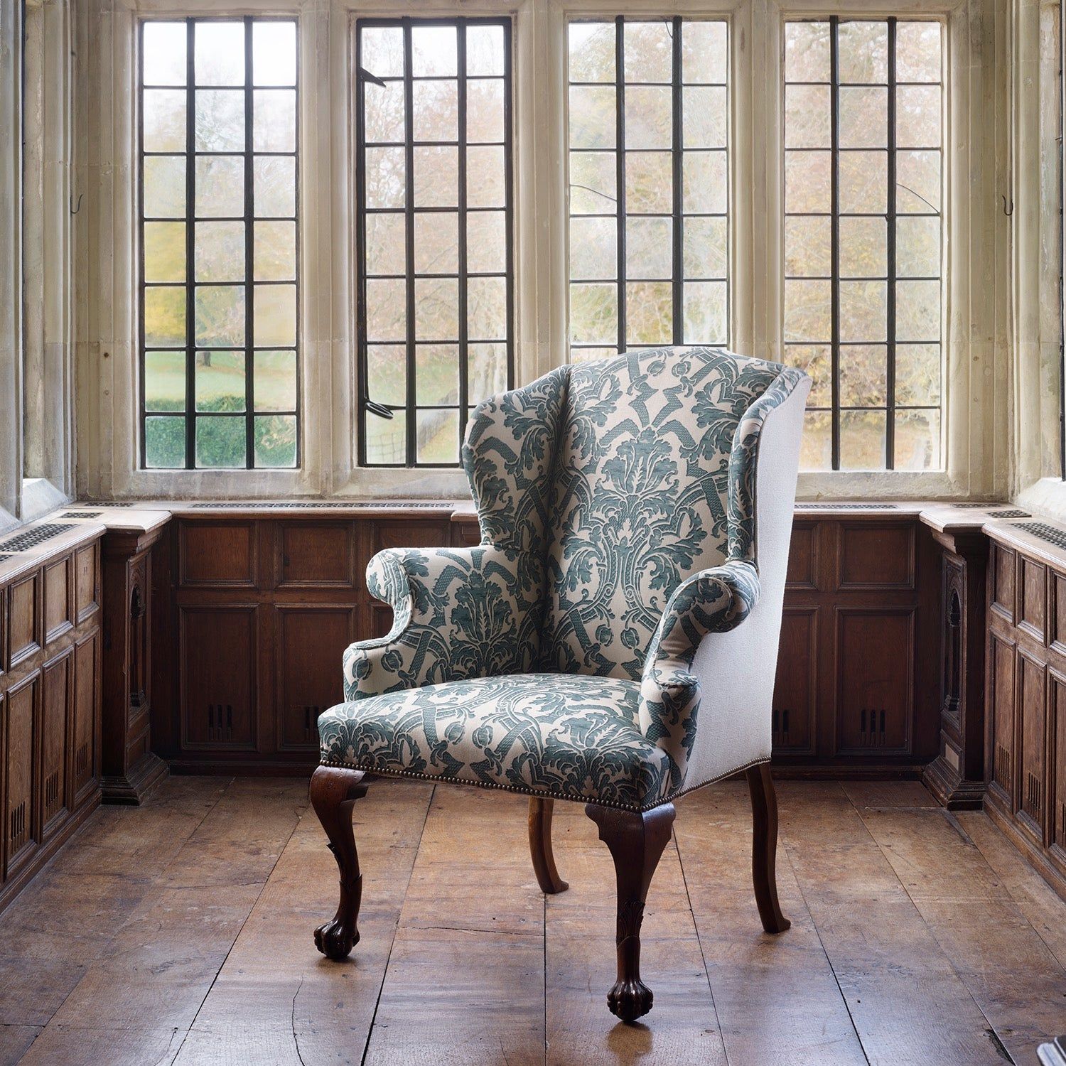 1500x1500 A George II Style Wing Back Chair in Flora Soames Stockton Linen
