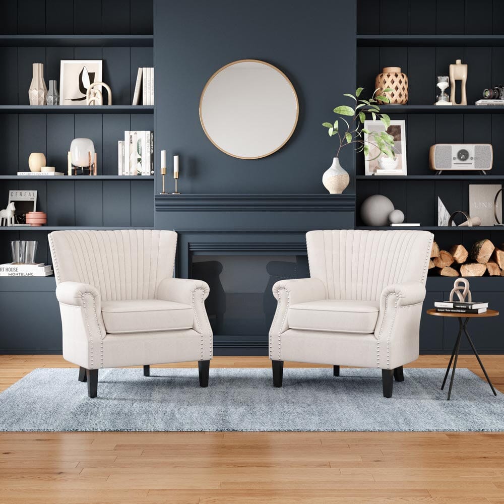 1000x1000 Deep Cushioned Armchair Channel Accent Chair with Nailhead Trim