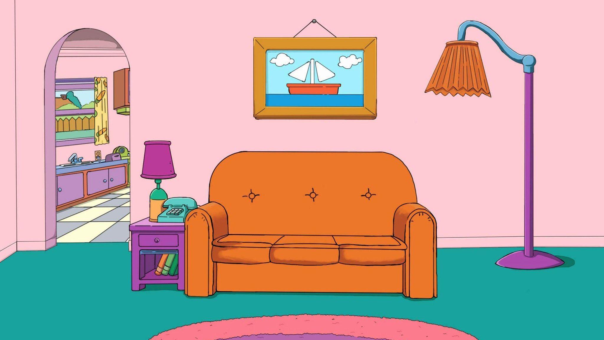 2048x1152 Nền phóng to phòng khách và ghế sofa của gia đình Simpsons