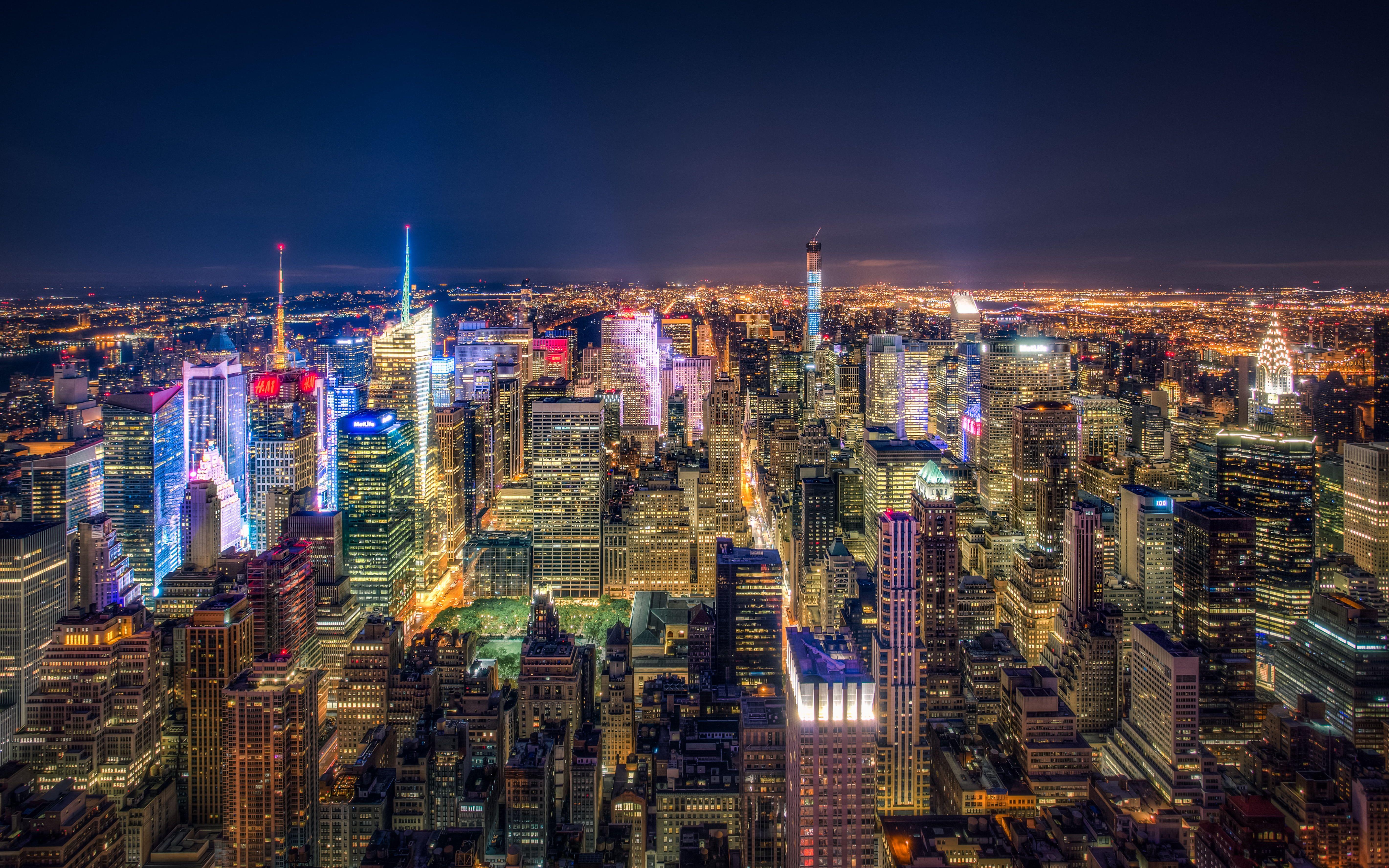 5681x3551 Aerial photography of New York cityscape at night HD wallpaper