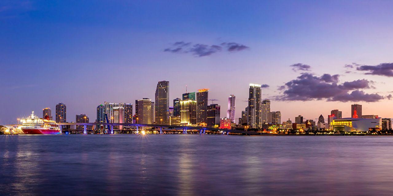 1280x640 Hình nền Miami Hoa Kỳ Cầu Sky Bay Coast Các thành phố buổi tối 1280x640