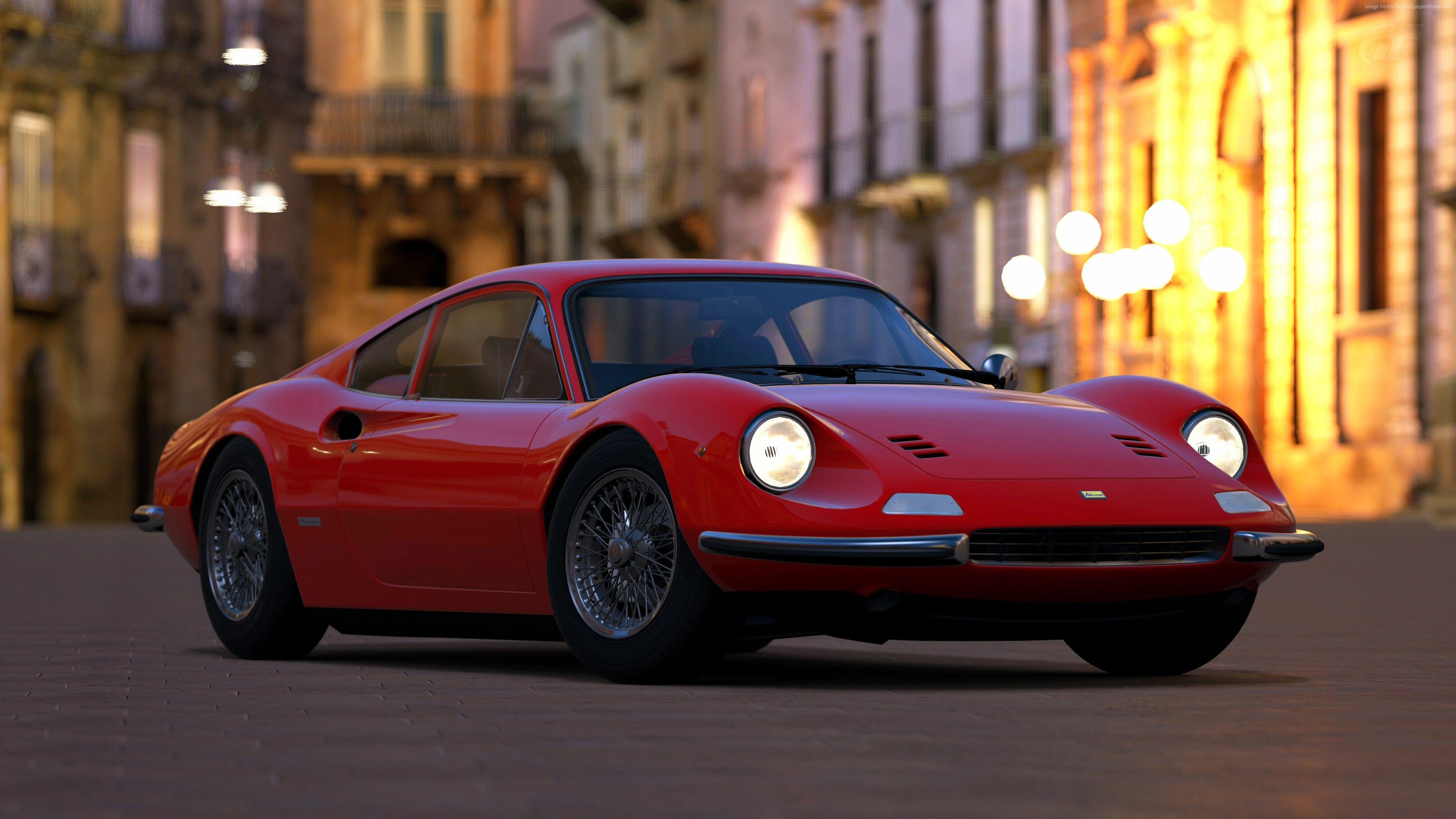 3840x2160 #Swiss Classic World, #Ferrari Dino, #HD, k, #red. Cars