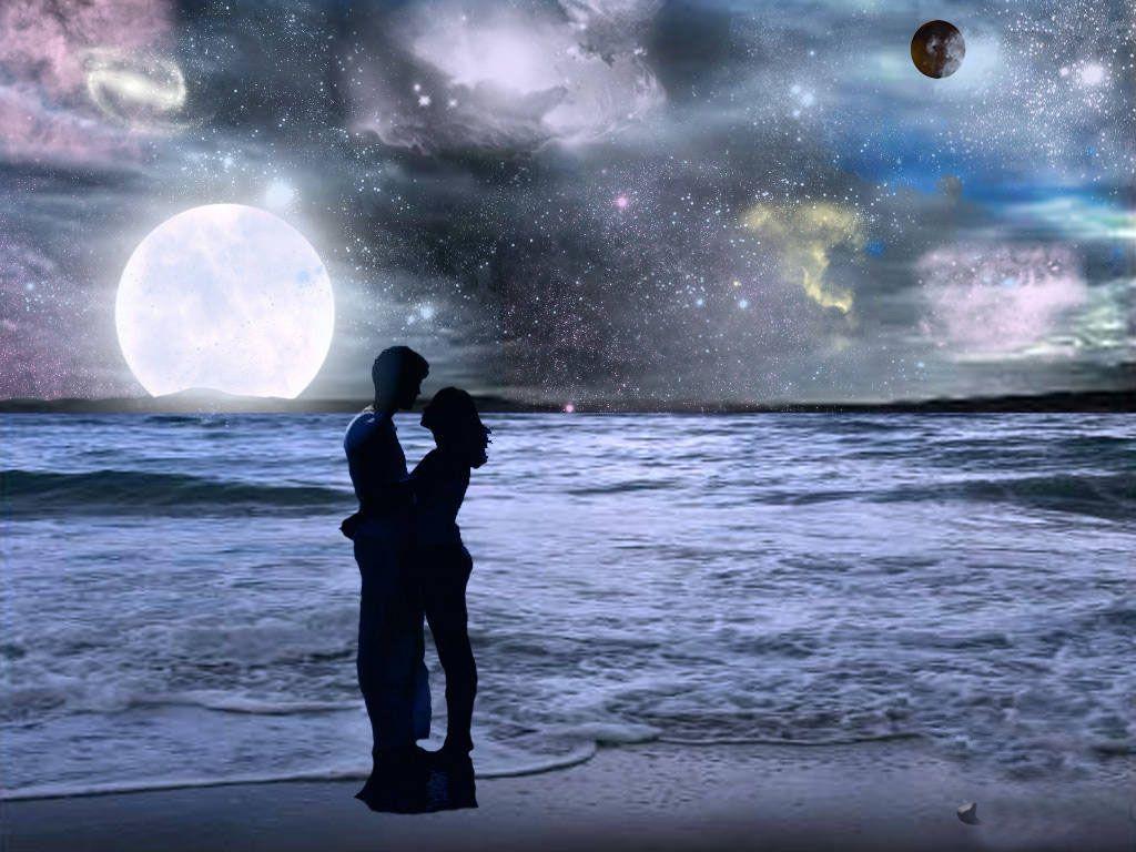 1024x768 Romantic Couples On the Beach Night wallpaper background 1024 x