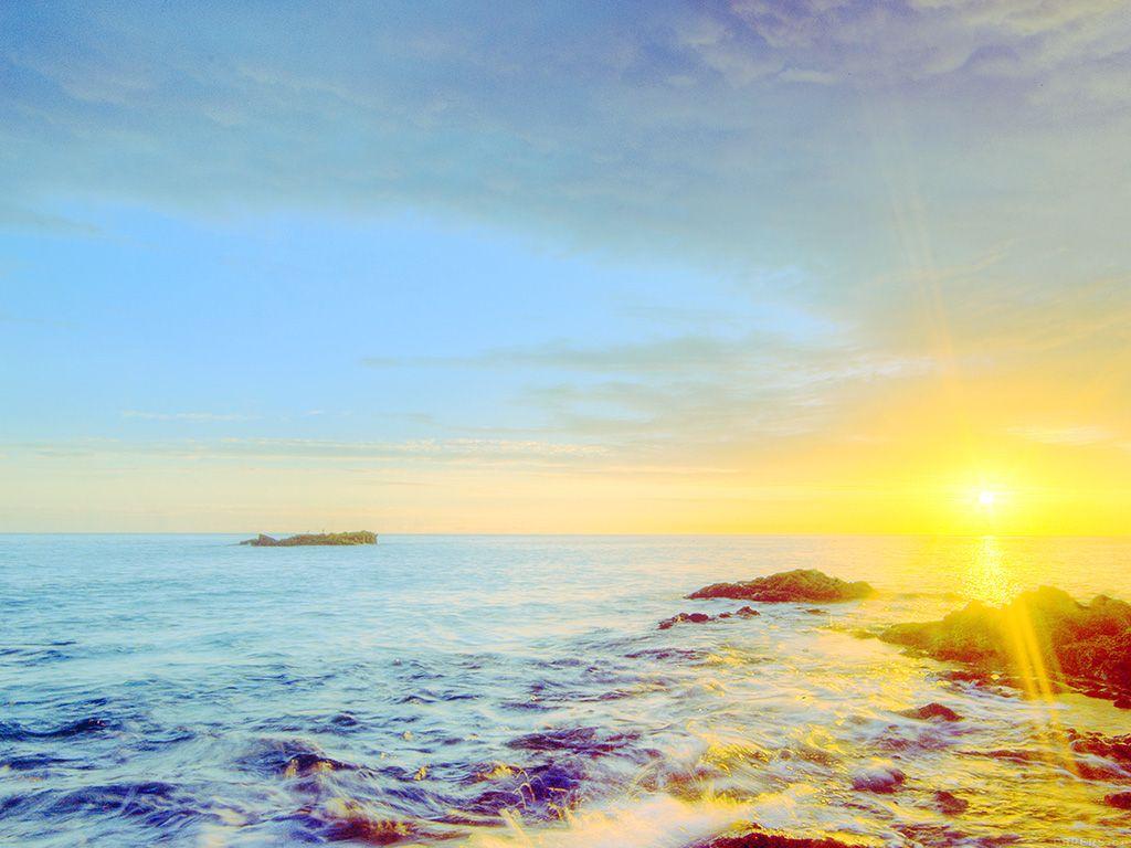 1024x768 Sunshine Evening Sunset Beach Rock Nature Blue Wallpaper