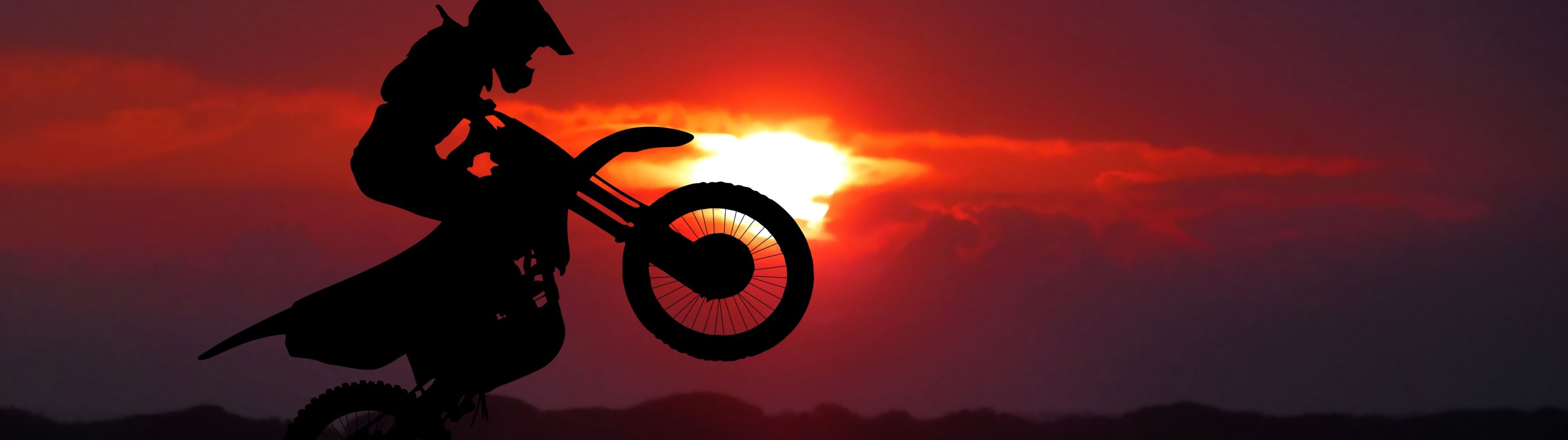 3840x1080 Motocross Motorcycle Wallpaper 4K, Motorcycle stunt, Silhouette