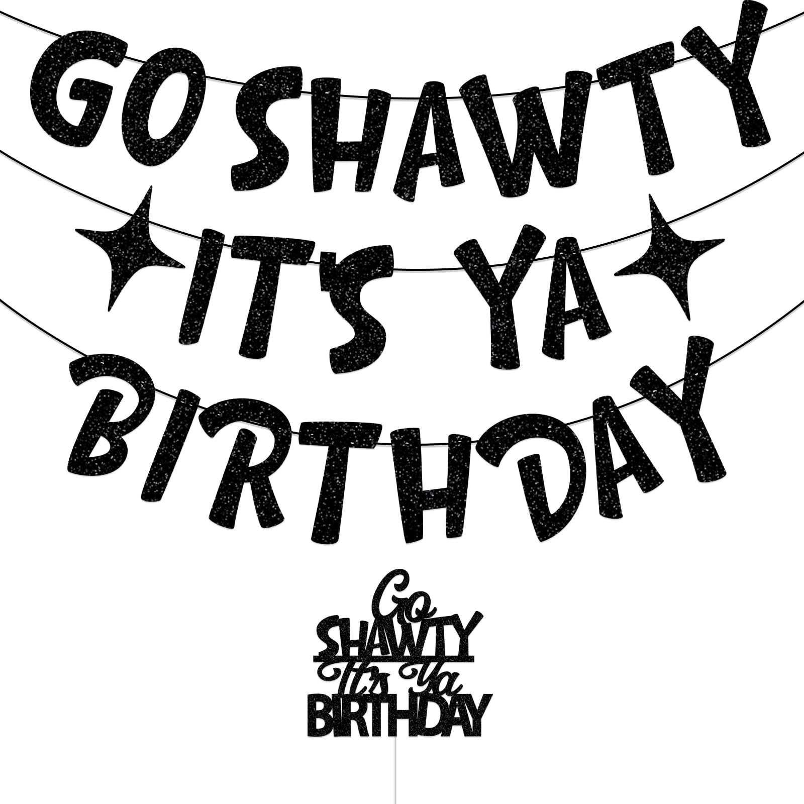 1600x1600 Go Shawty It's Ya Birthday Banner, Pre Strung, Glitter Black Hip Hop Happy Birthday Banner Sign Cake Topper For Women Men Funny 21st 30th 40th 50th 60th Rap Theme Birthday Party Supplies, Ideas, Gifts