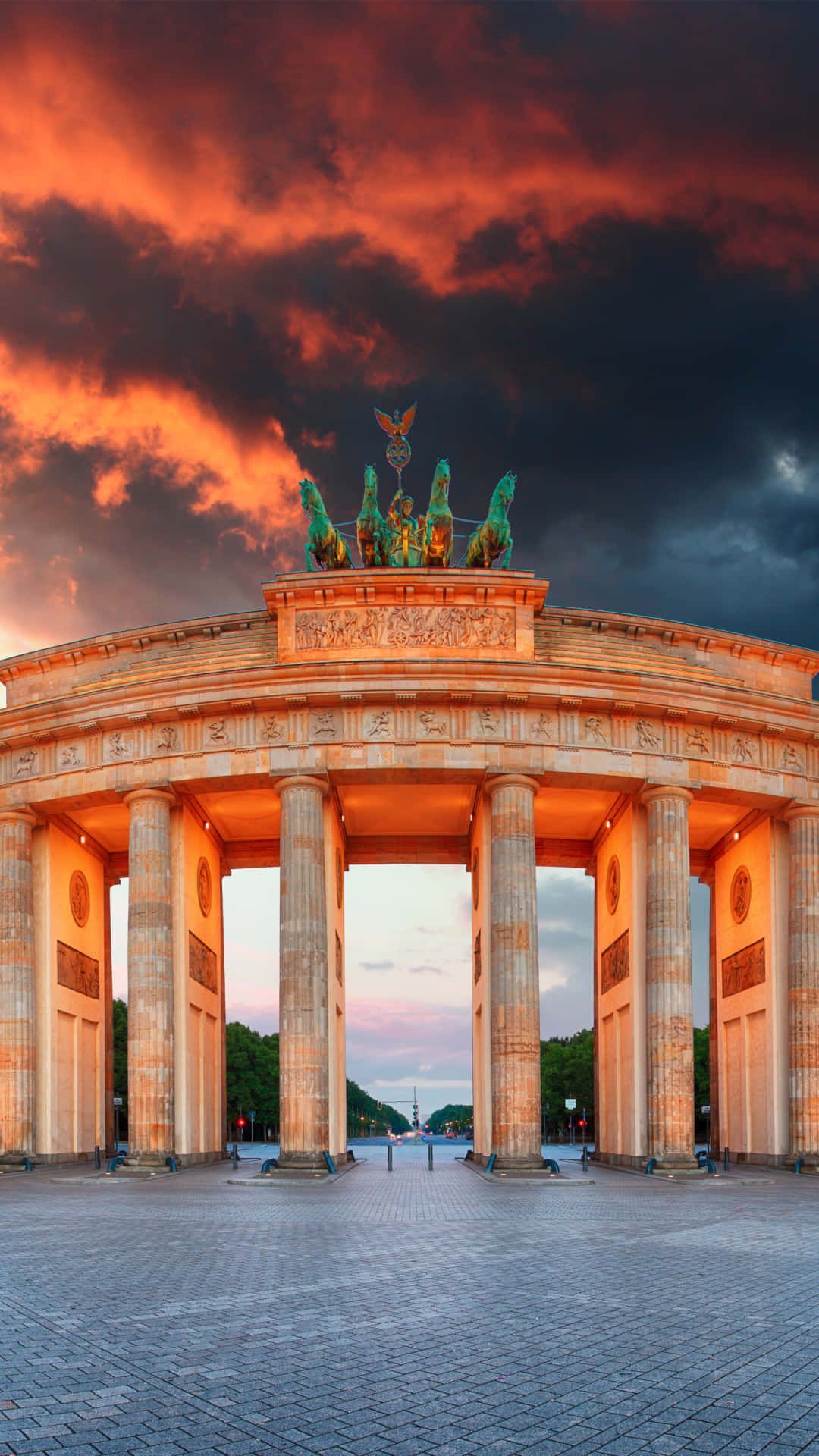 1080x1920 Download Brandenburg Gate Dark Orange Sky Wallpaper