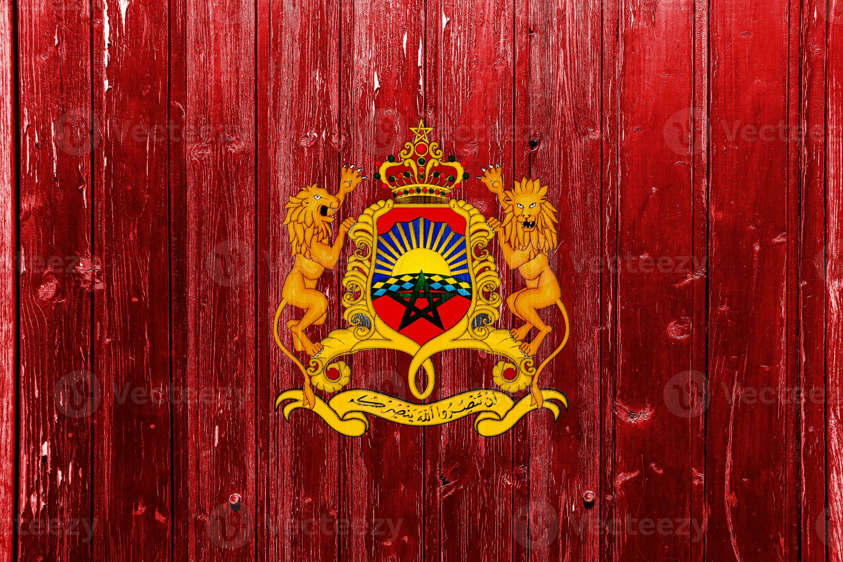 2939x1960 Flag and coat of arms of Kingdom of Morocco on a textured background. Concept collage