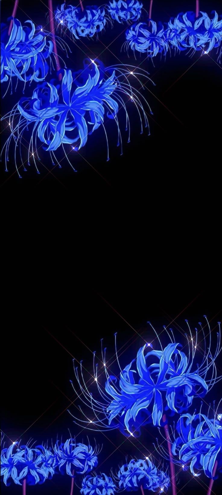 736x1639 Абстрактные синие цветы на черном фоне