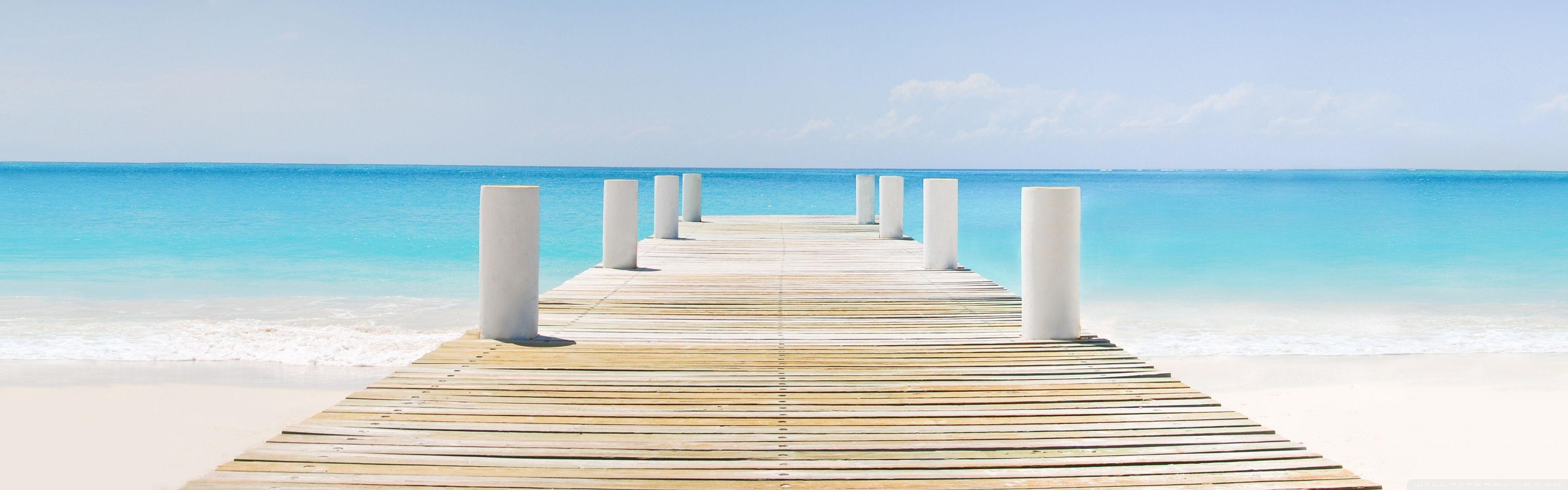 3840x1200 Beach, Grace Bay, Providenciales, Turks and Caicos Islands Ultra