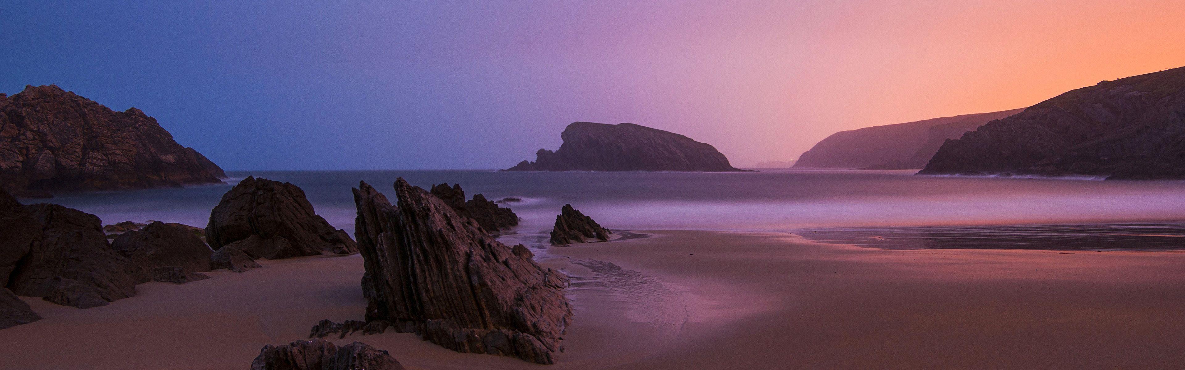 3840x1200 Beautiful beach sunset, Windows 8 panoramic widescreen wallpaper
