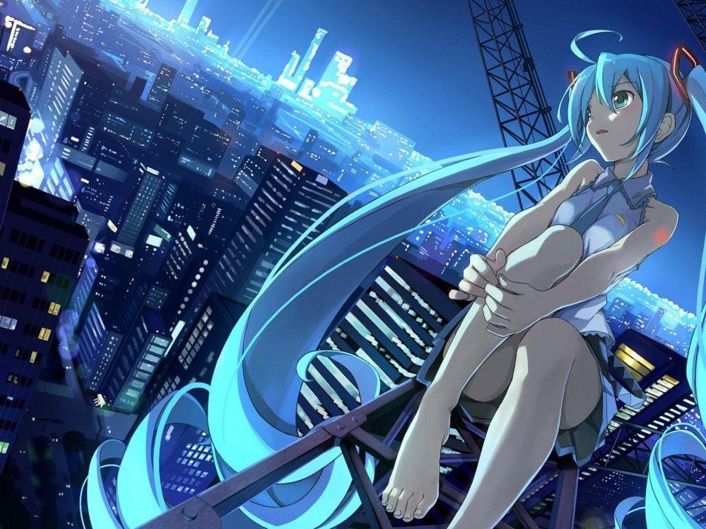1024x768 wallpaper Vocaloid, Back to Basics, Night, Anime girl, Japanese
