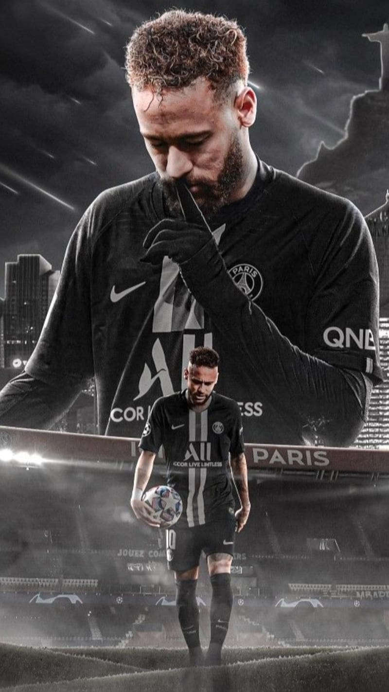 800x1423 Neymar In Black Jersey, neymar, black jersey, footballer, sports, athlete, HD phone wallpaper