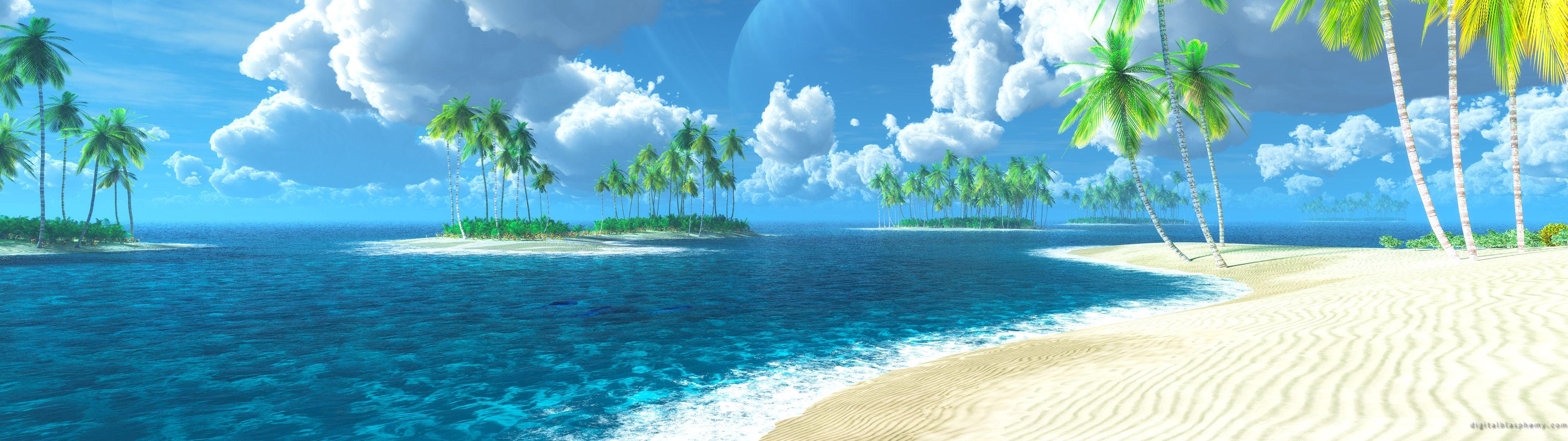 3840x1080 Dual Monitor Wallpaper Beach