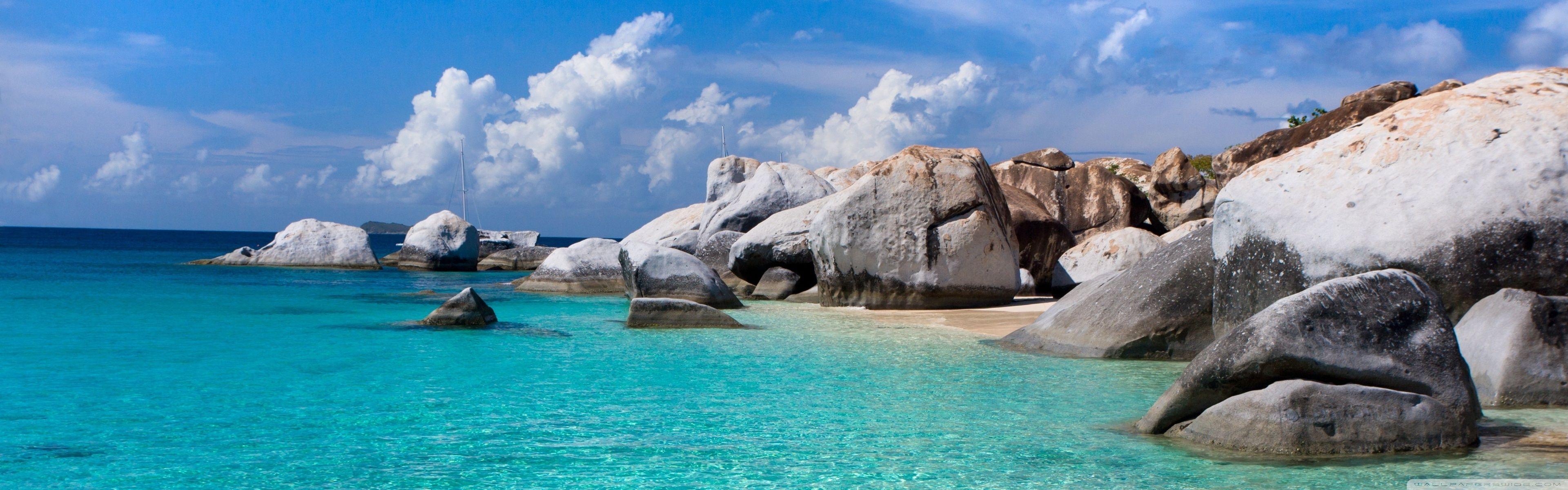 3840x1200 Tropical Beach Ultra HD Desktop Background Wallpaper for : Multi