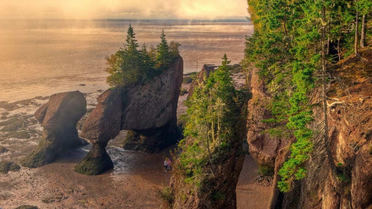 1280x720 Fog Lifting, Hopewell Rocks, Flowerpots, Sandstone, Hopewell, Bay of Fundy, New Brunswick Gallery · Peapix